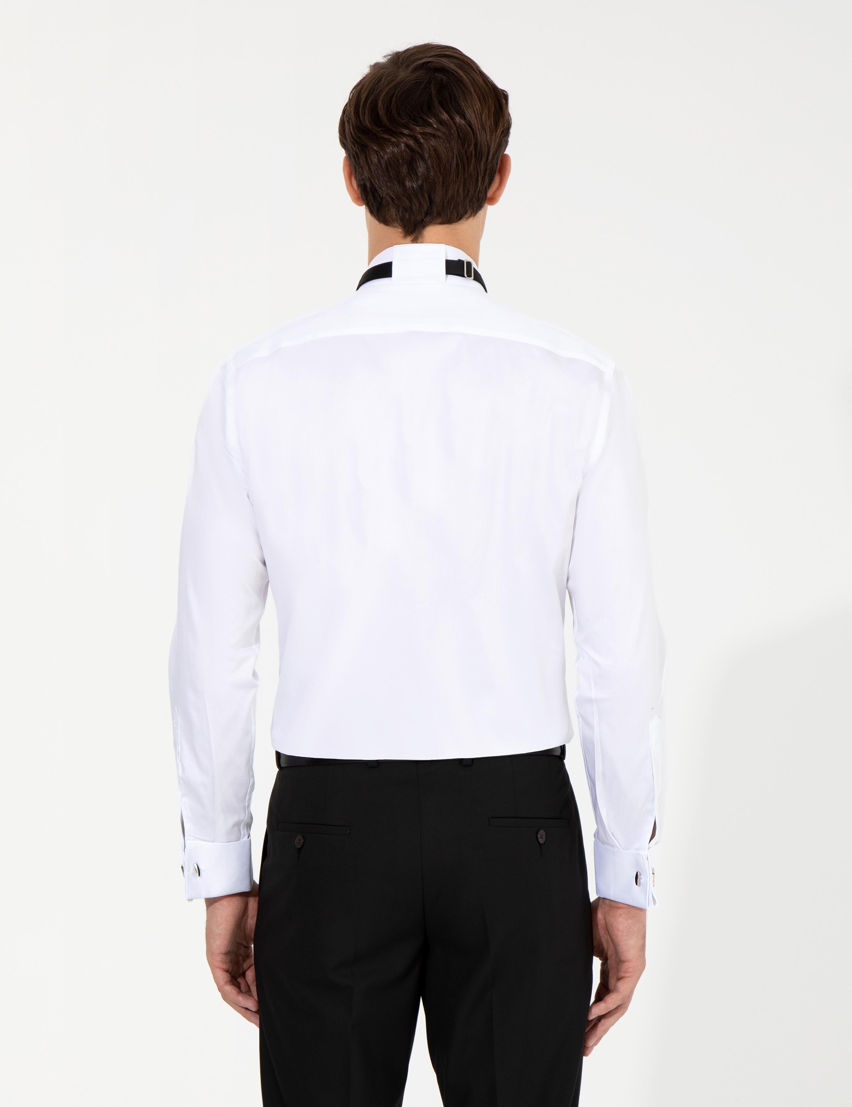 Beyaz Slim Fit Smokin Gömlek