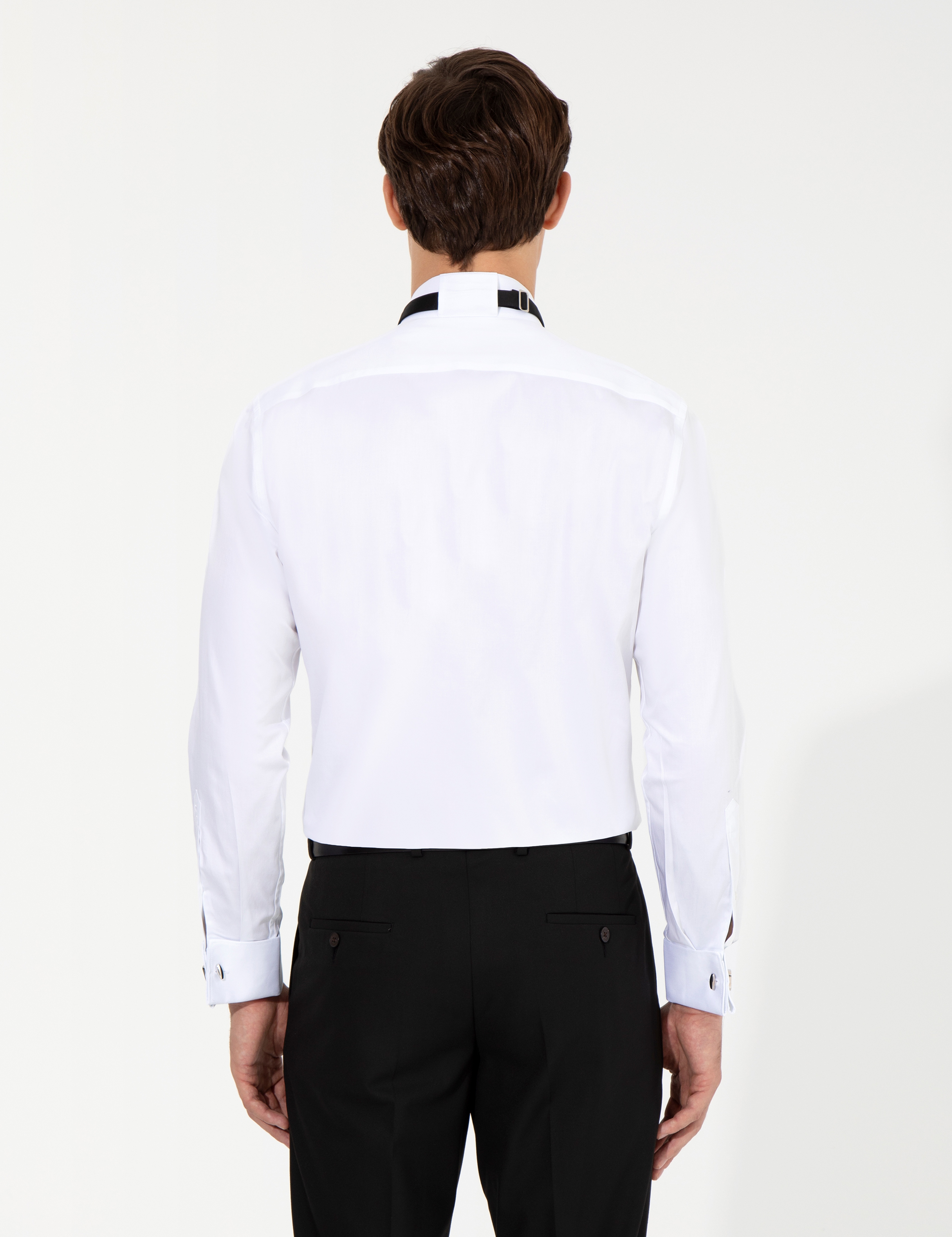 Beyaz Slim Fit Smokin Gömlek - Image 5