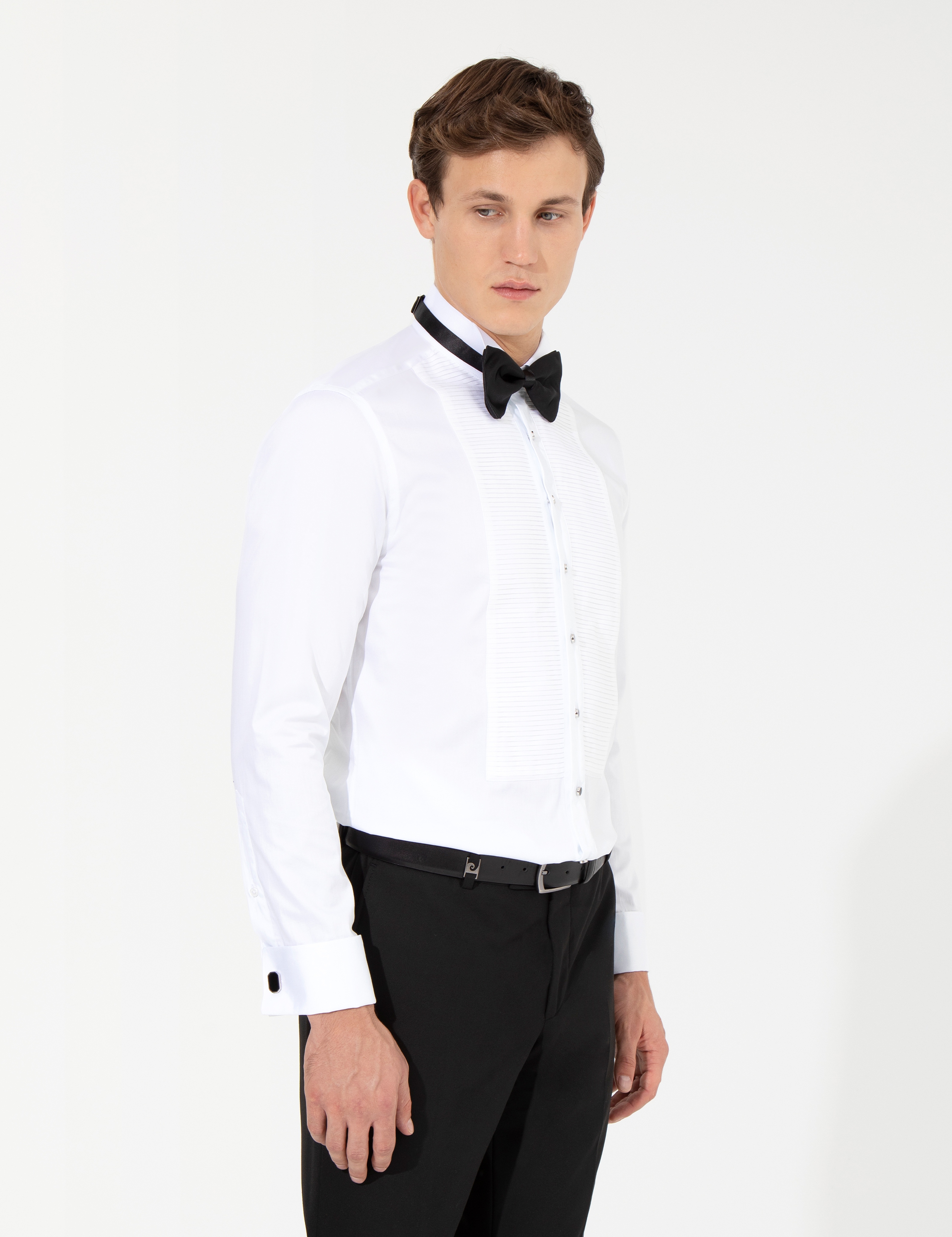 Beyaz Slim Fit Smokin Gömlek - Image 3