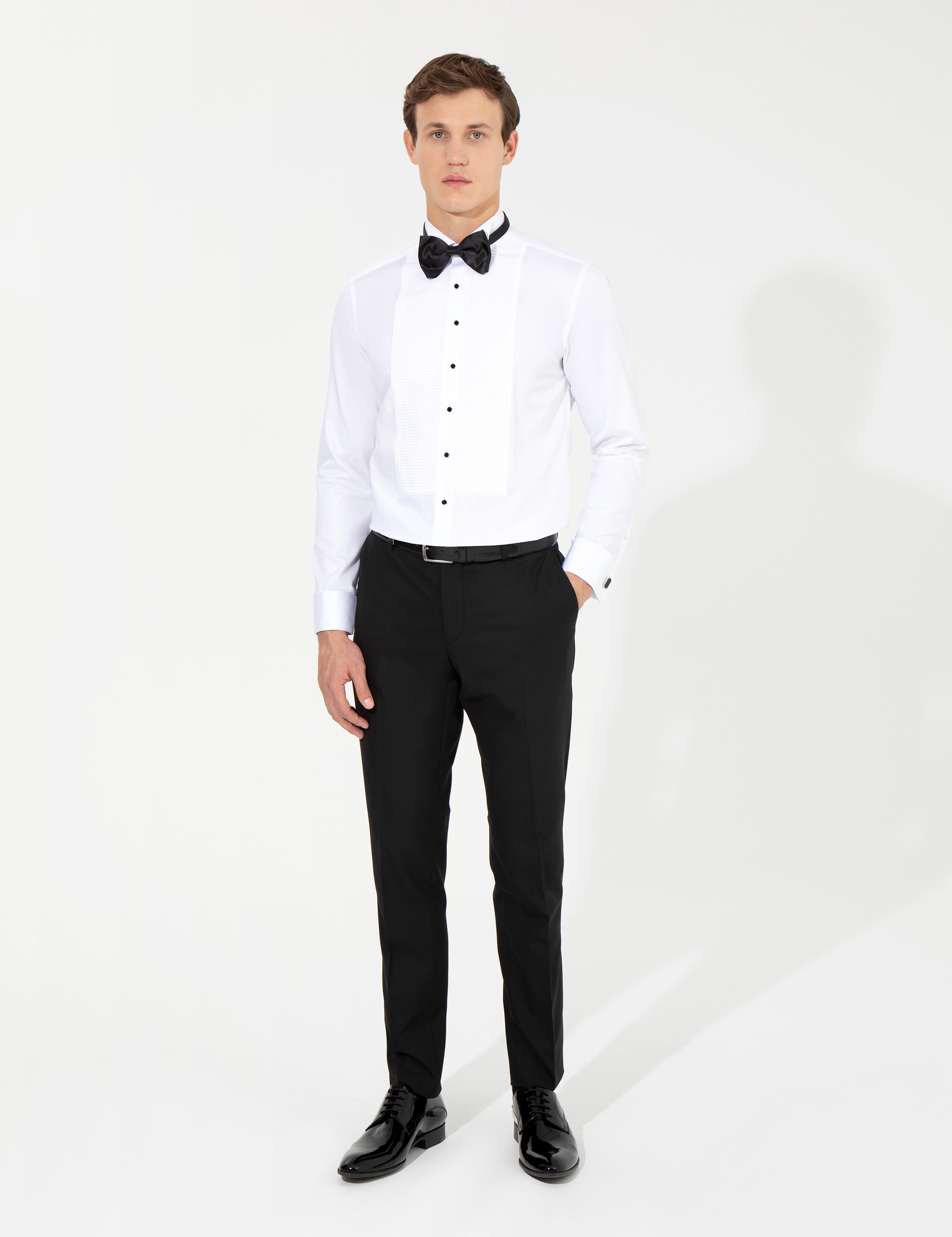 Beyaz Slim Fit Smokin Gömlek