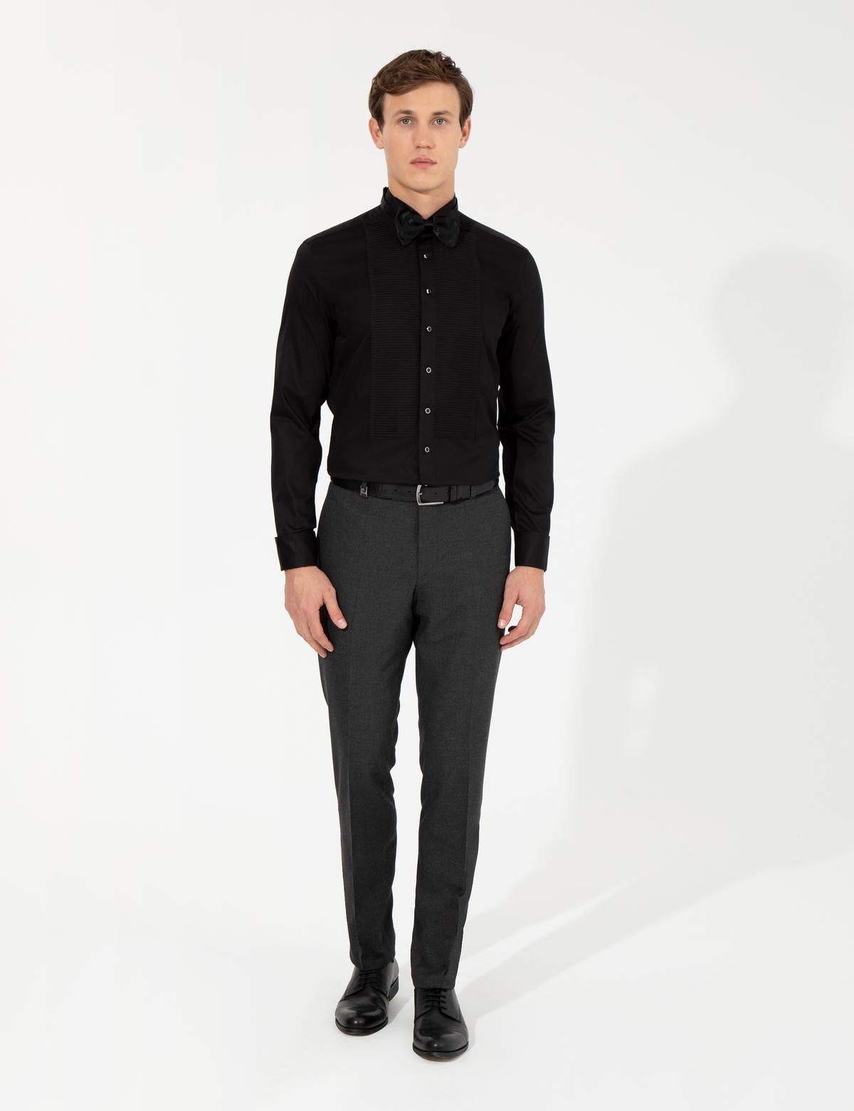 Siyah Slim Fit Smokin Gömlek - 50251063014