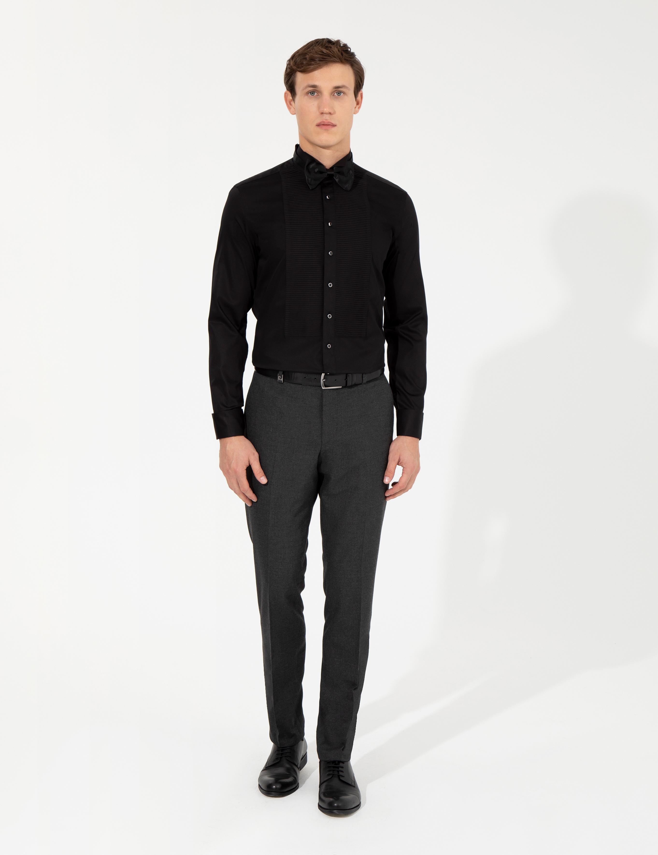 Siyah Slim Fit Smokin Gömlek