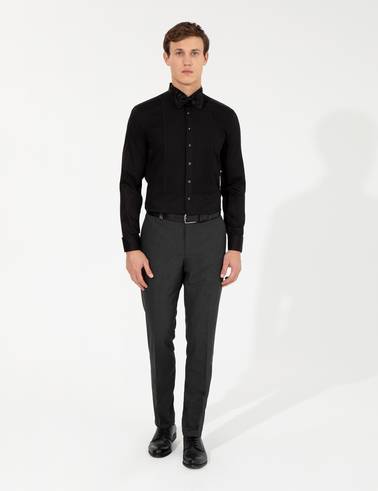Siyah Slim Fit Smokin Gömlek