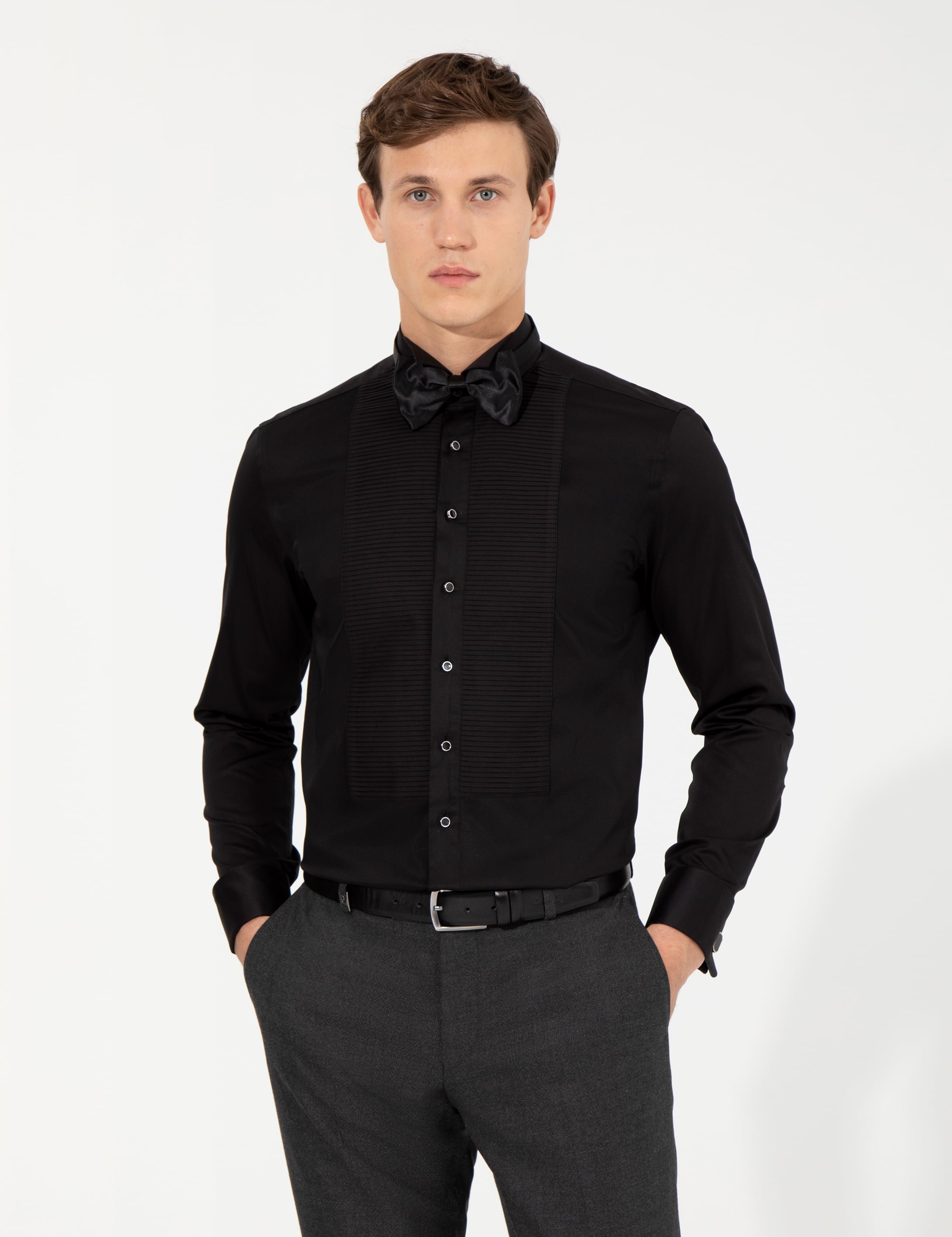 Pierre Cardin Siyah Slim Fit Smokin Gömlek görsel 3