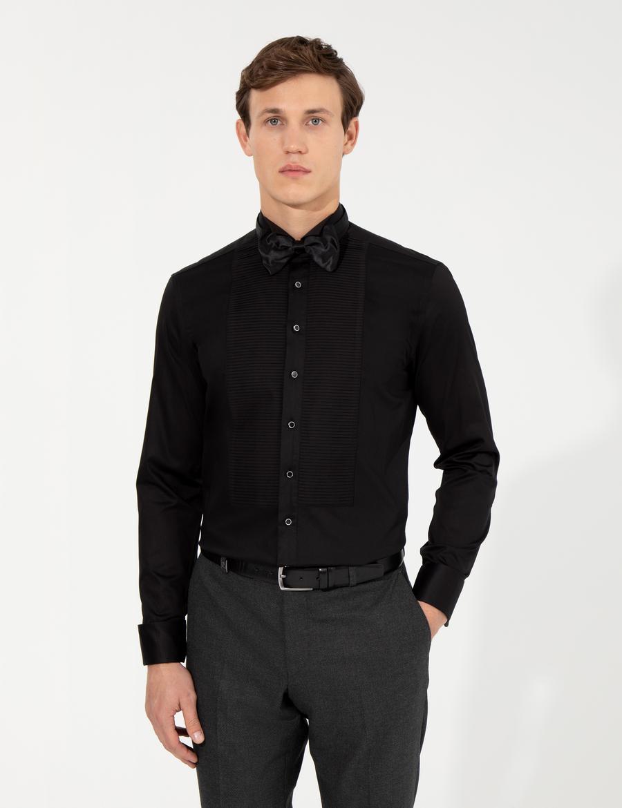 Siyah Slim Fit Smokin Gömlek