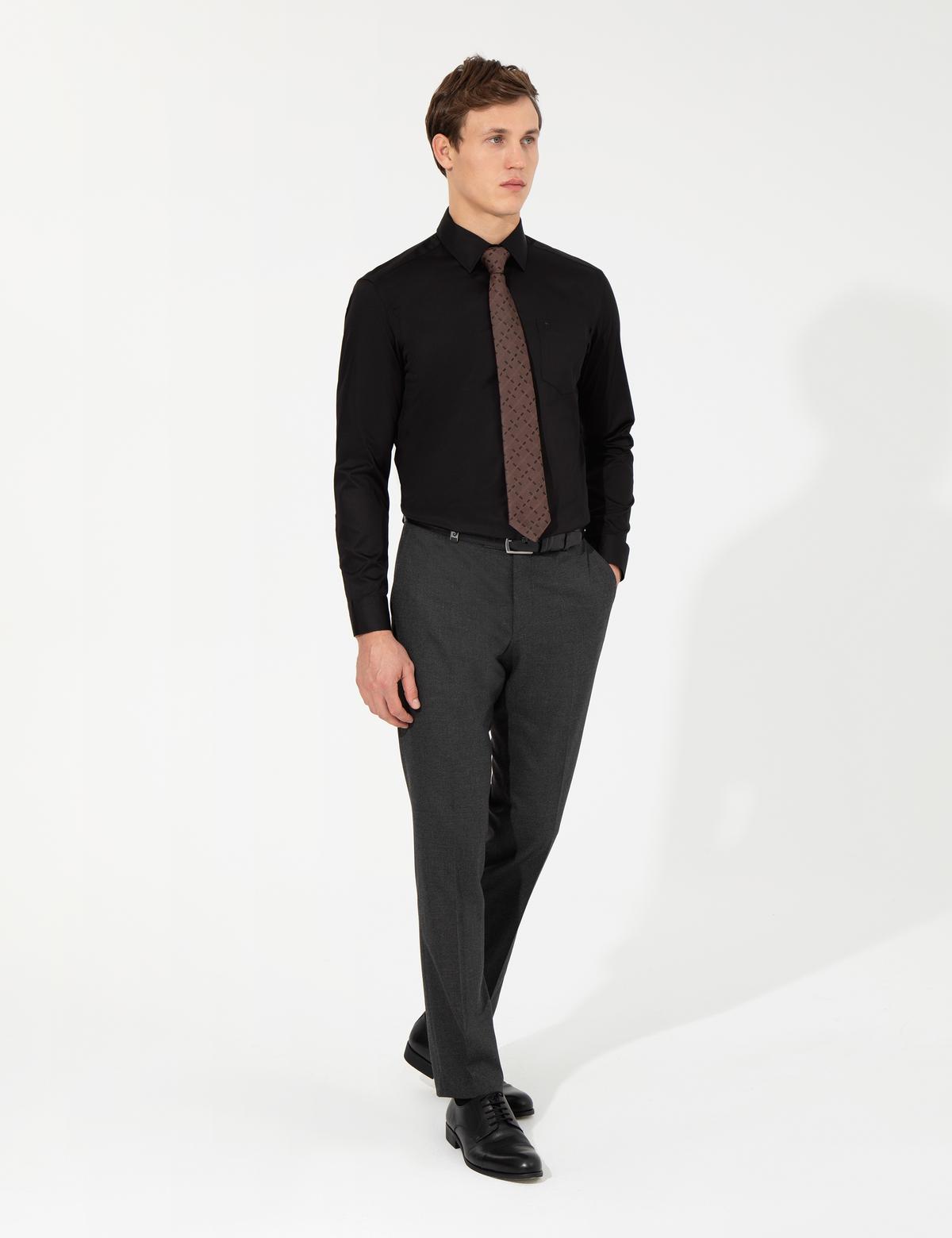 Siyah Regular Fit Uzun Kollu Klasik Gömlek - 50251167011