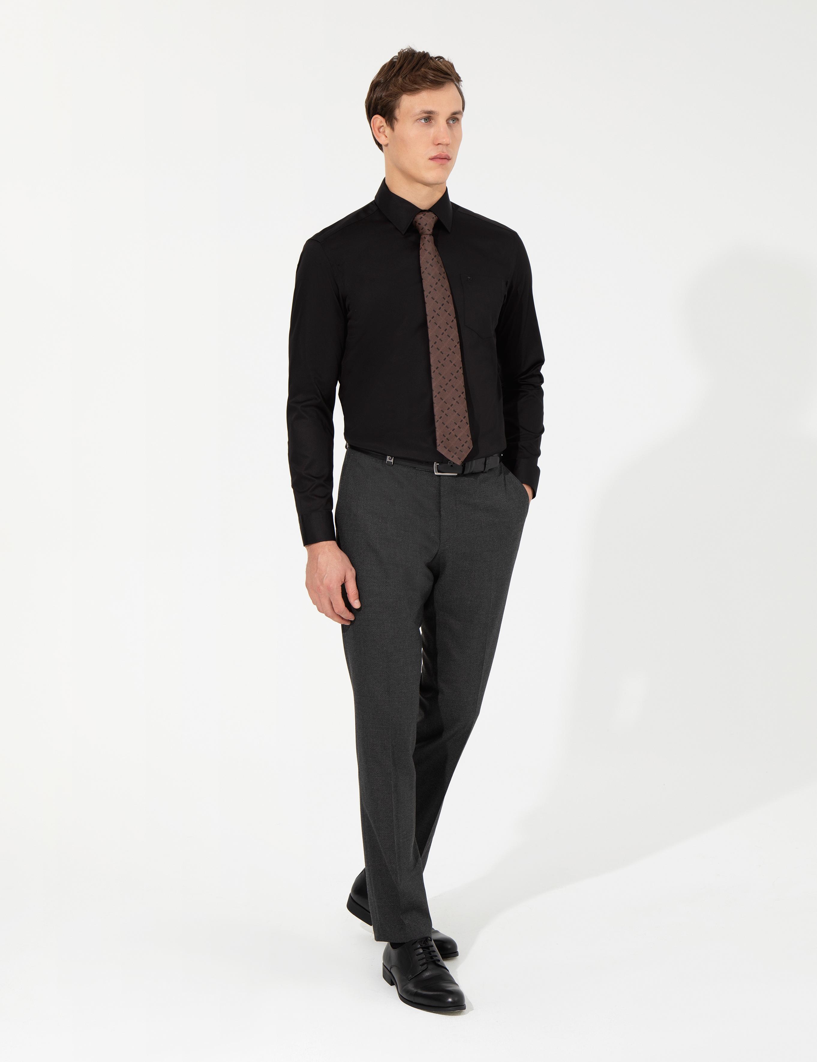 Siyah Regular Fit Uzun Kollu Klasik Gömlek