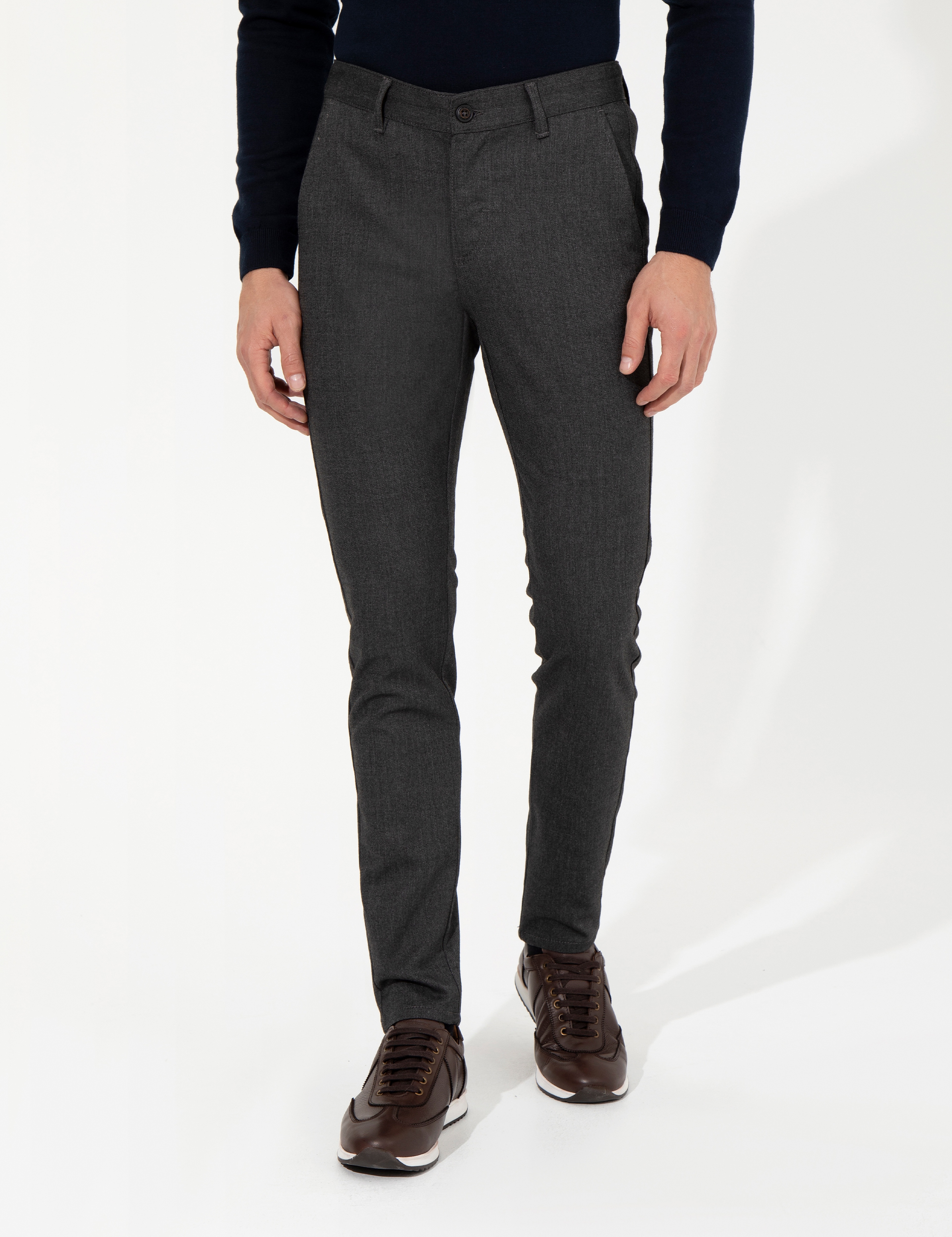 Siyah Slim Fit Kanvas Pantolon - Image 2