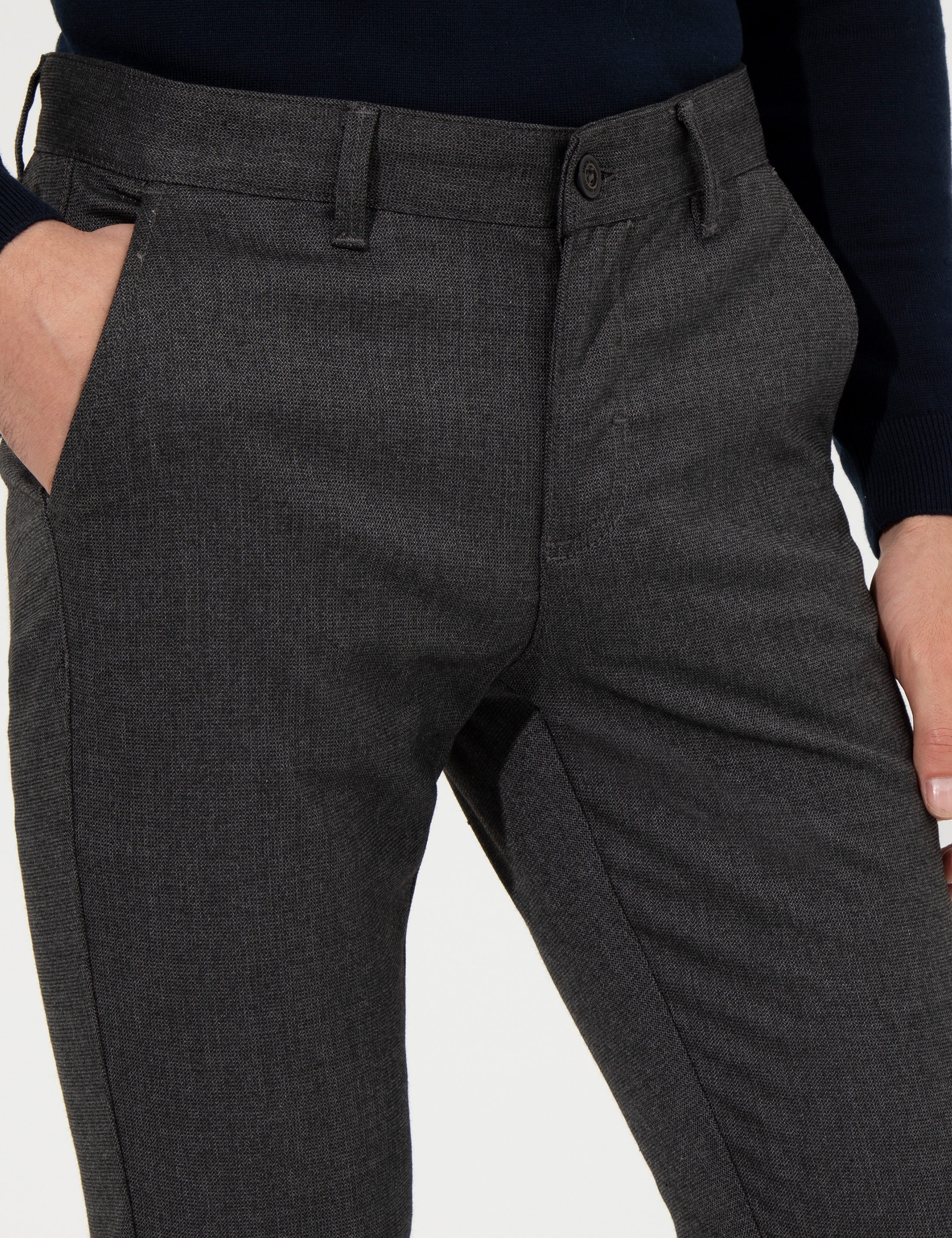 Siyah Slim Fit Kanvas Pantolon - Image 5