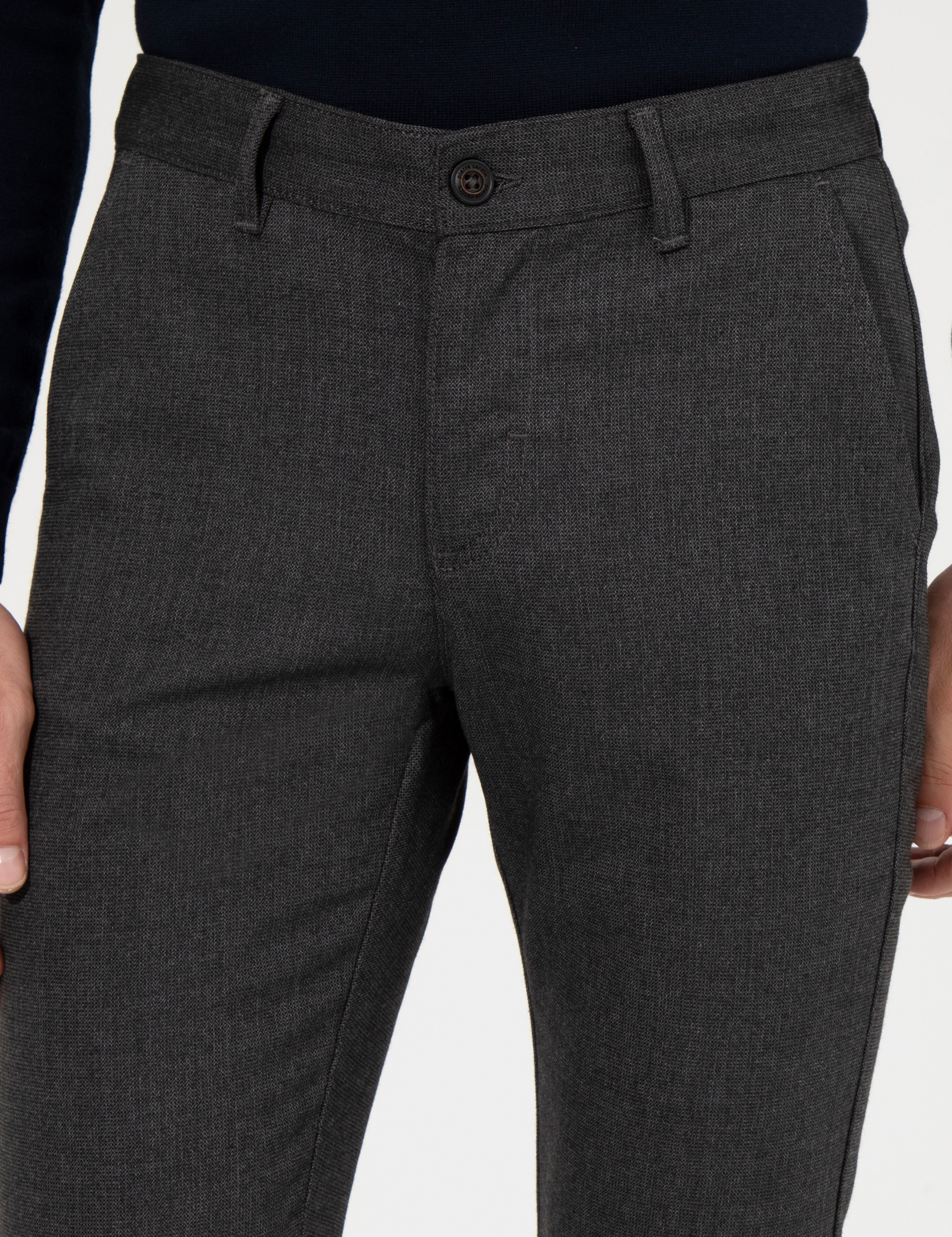 Siyah Slim Fit Kanvas Pantolon - Image 6