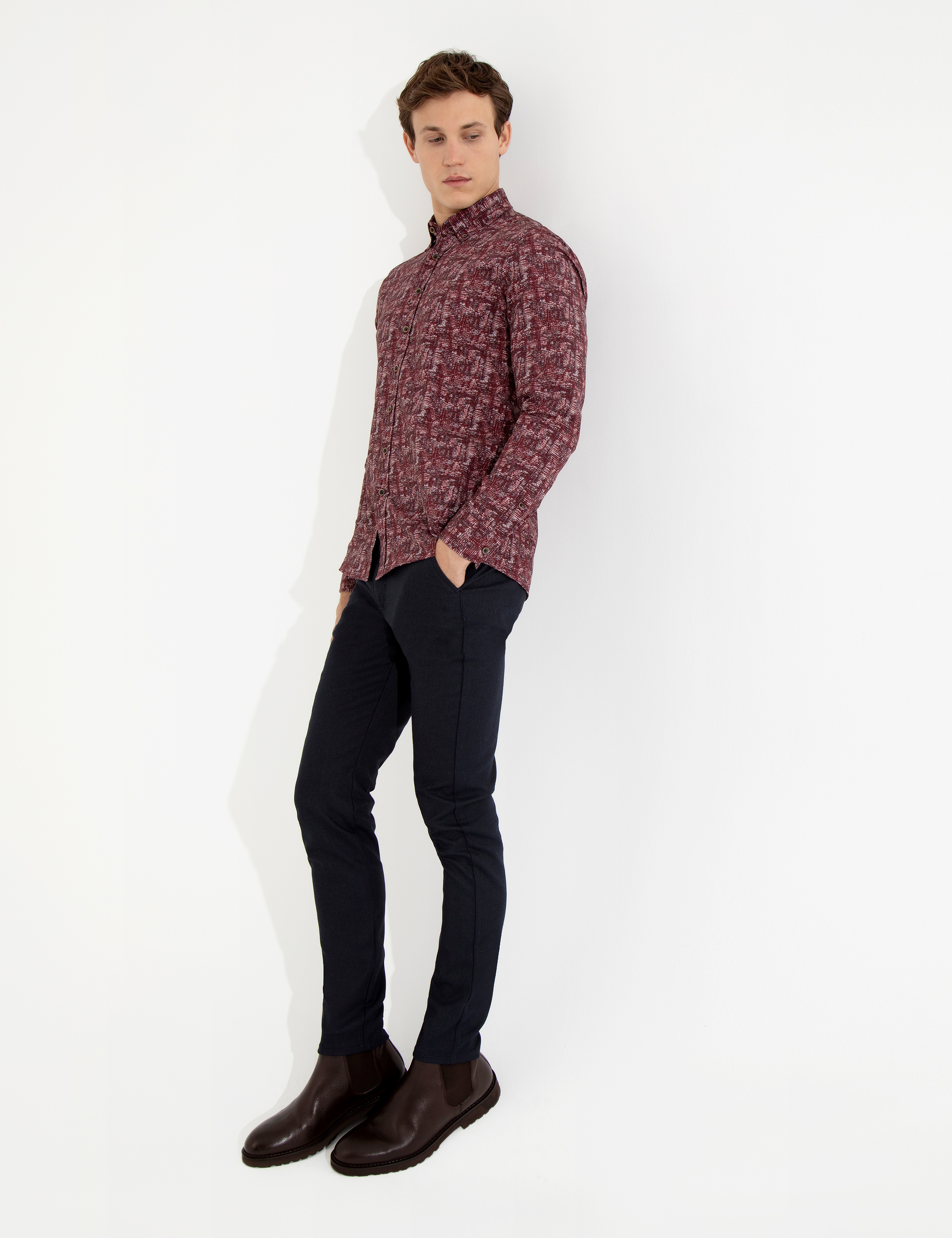 Lacivert Slim Fit Kanvas Pantolon
