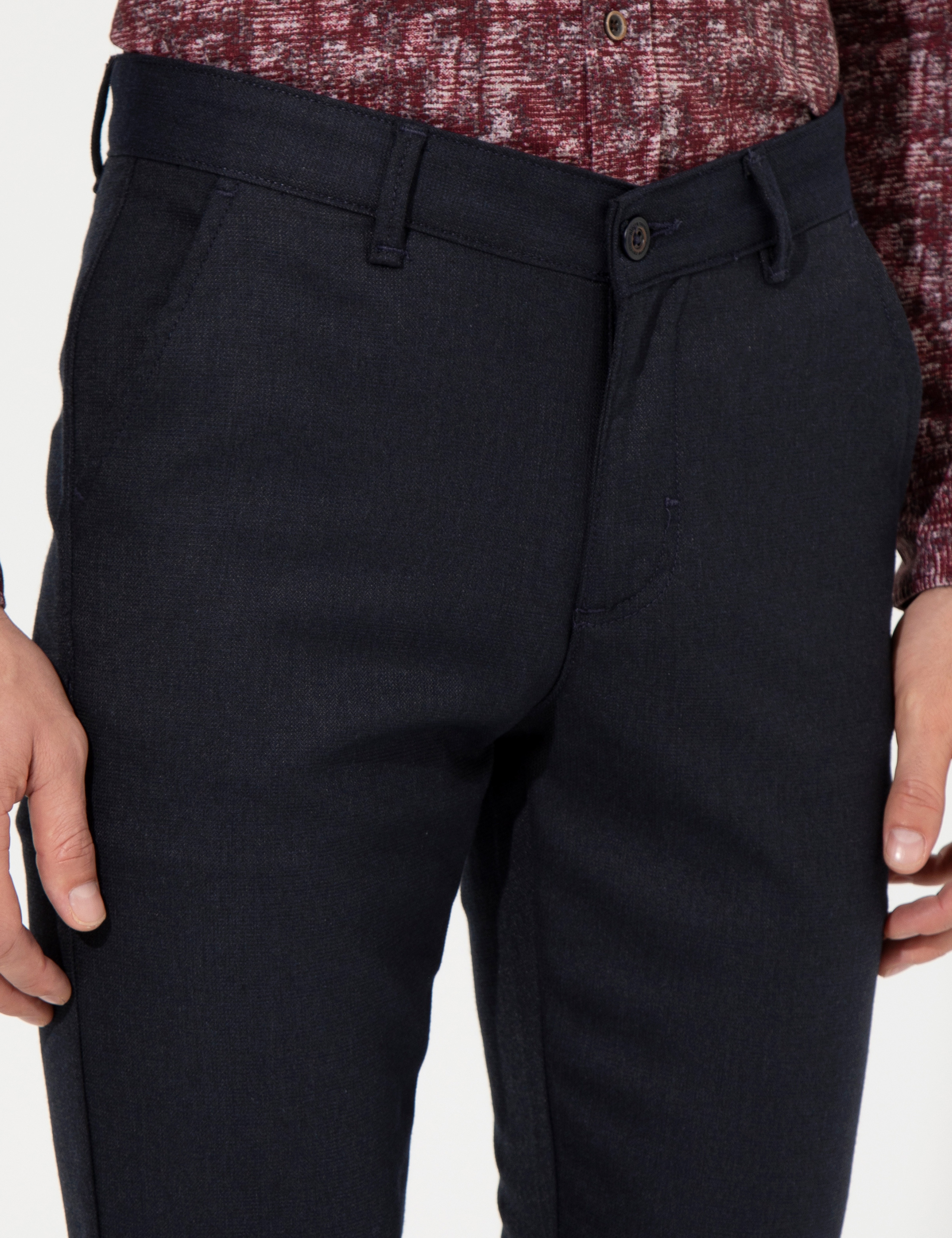 Lacivert Slim Fit Kanvas Pantolon