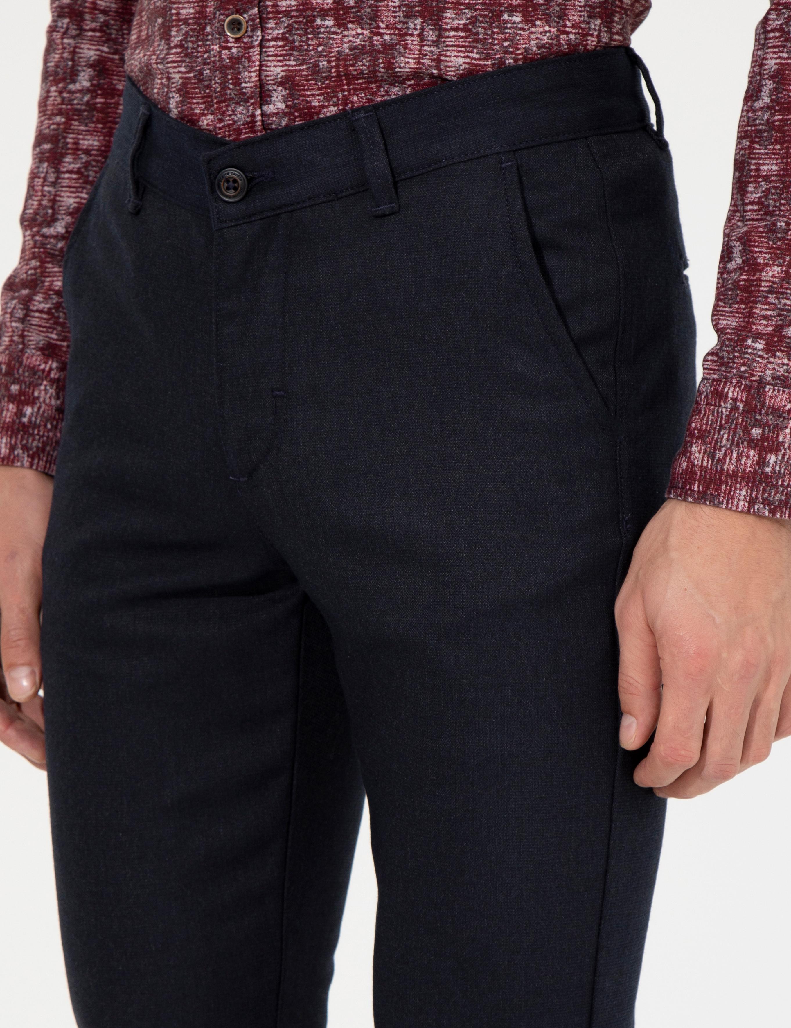 Lacivert Slim Fit Kanvas Pantolon