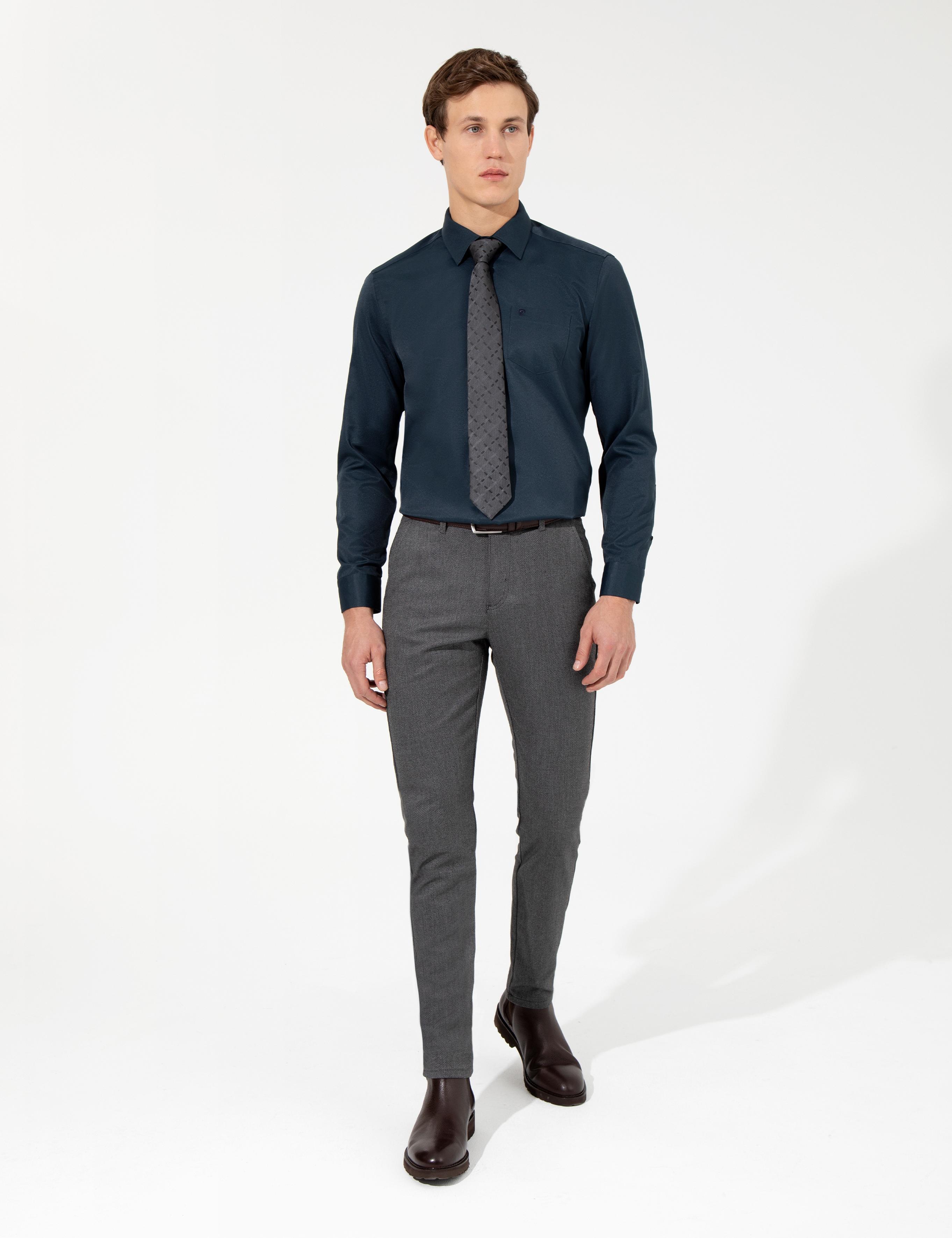 Antrasit Slim Fit Kanvas Pantolon