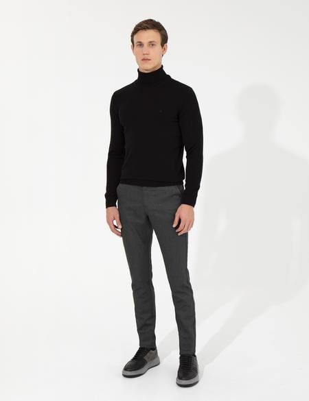Siyah Slim Fit Kanvas Pantolon - 50263190125