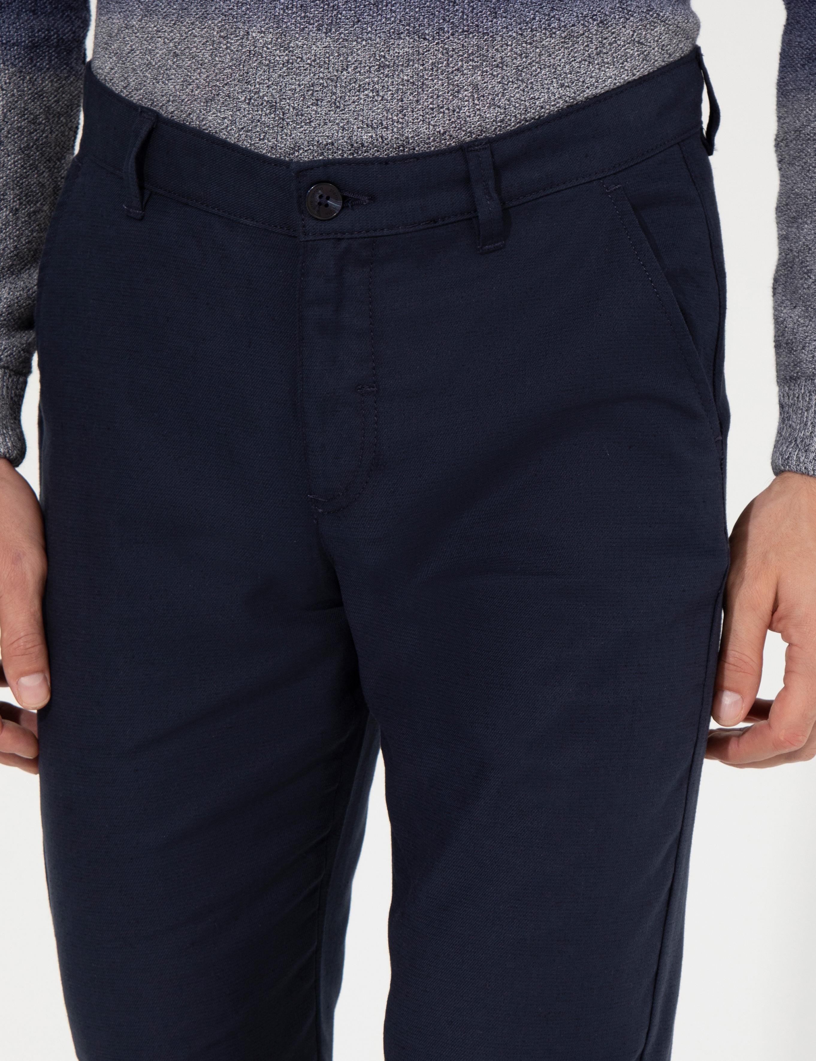 Lacivert Slim Fit Kanvas Pantolon