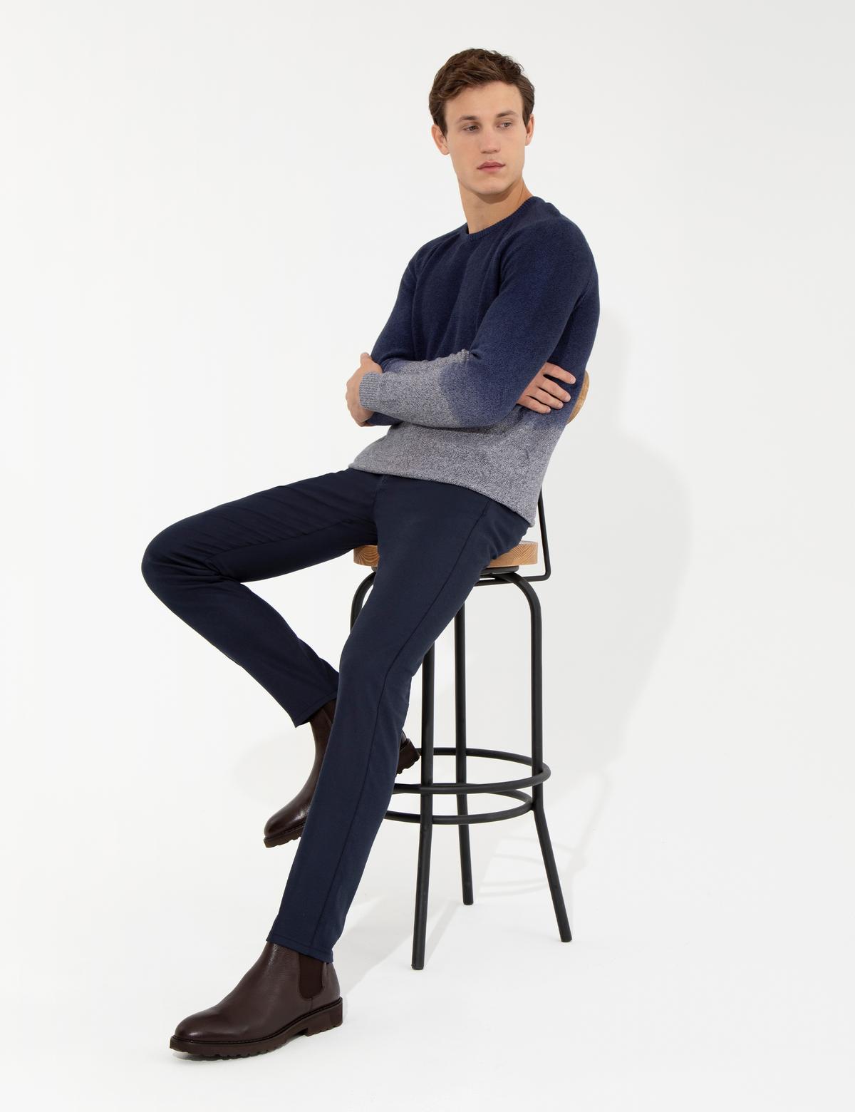 Lacivert Slim Fit Kanvas Pantolon