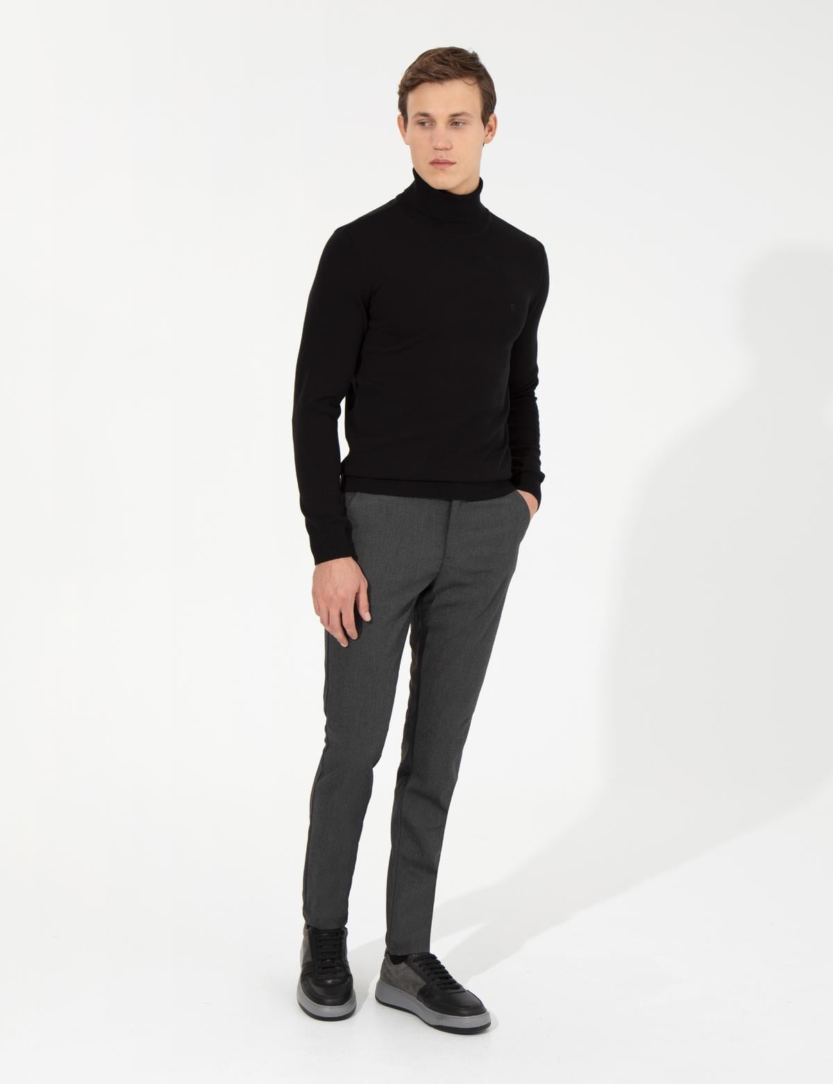 Siyah Slim Fit Kanvas Pantolon - 50263190125