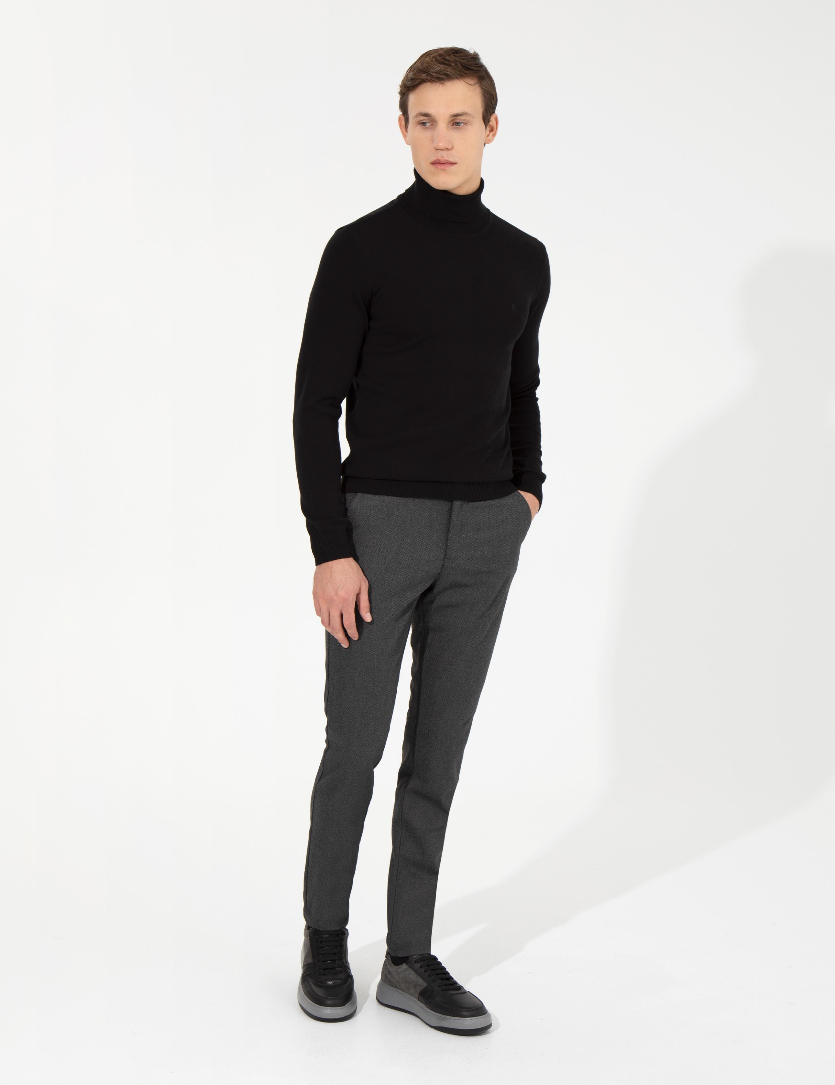 Siyah Slim Fit Kanvas Pantolon