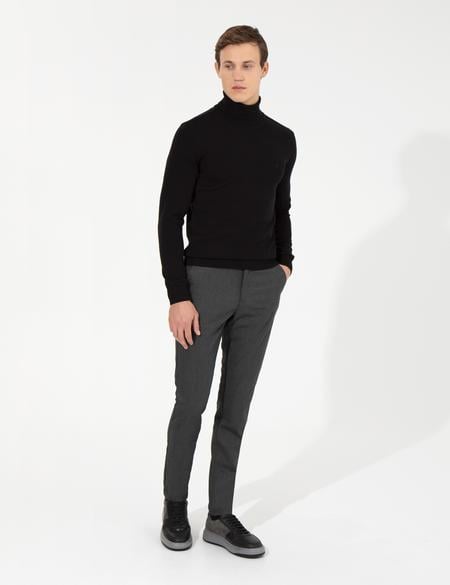 Siyah Slim Fit Kanvas Pantolon - 50263190125
