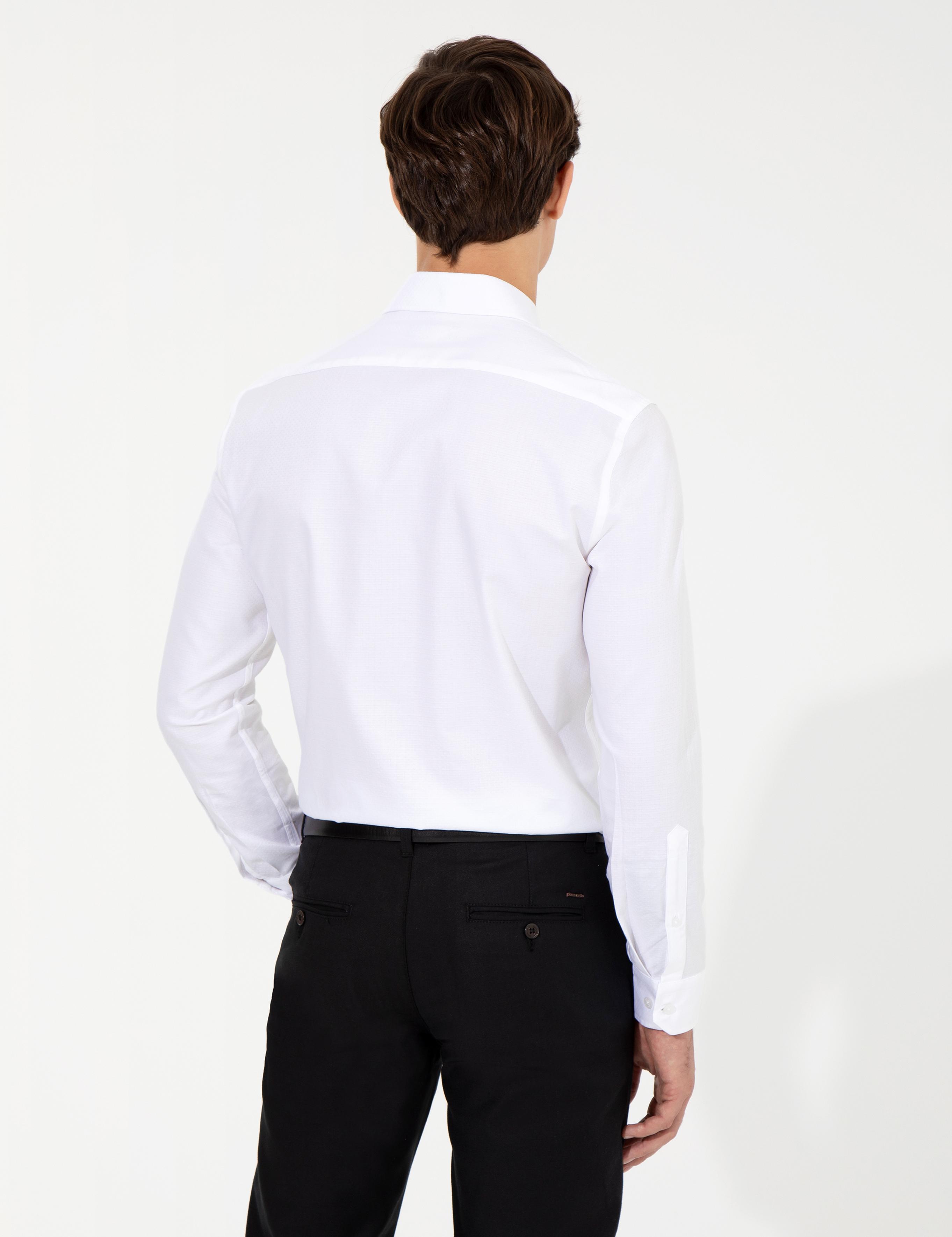 Beyaz Slim Fit Armürlü Gömlek