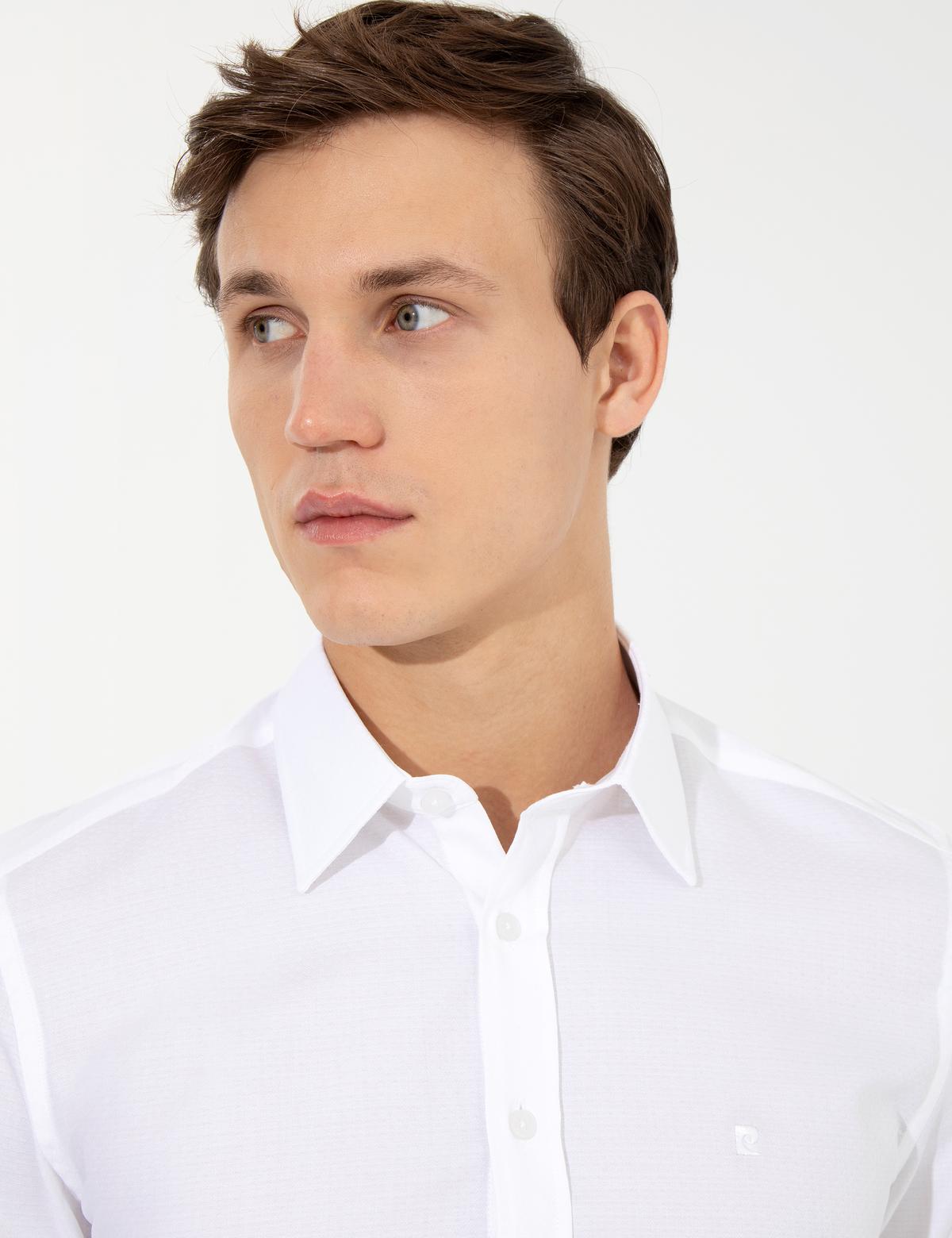 Beyaz Slim Fit Armürlü Gömlek - 50259498007