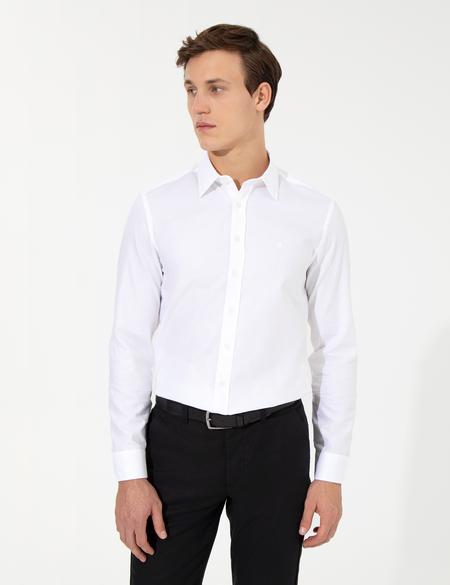 Beyaz Slim Fit Armürlü Gömlek - 50259498007