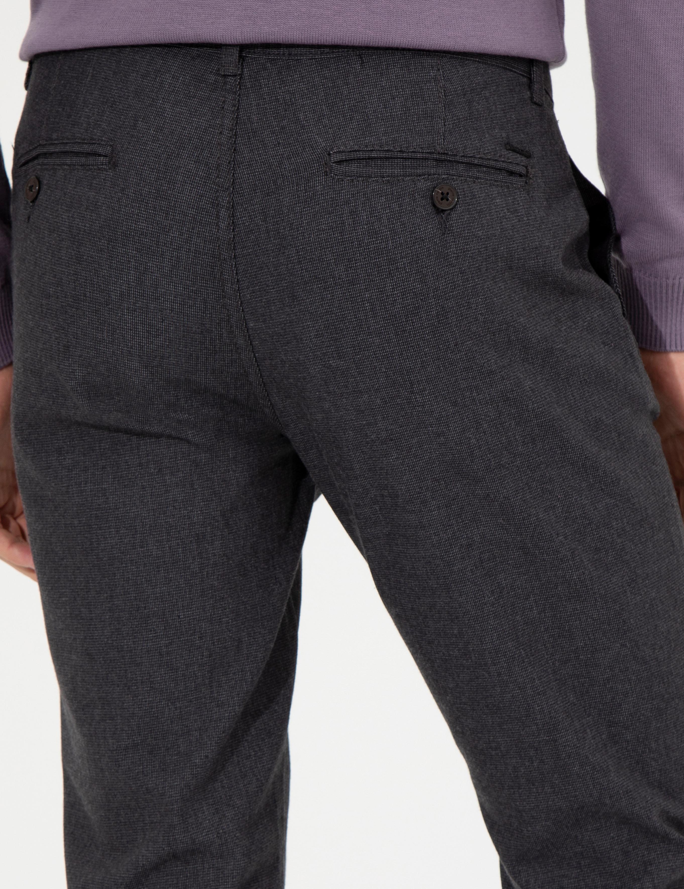 Koyu Gri Slim Fit Keten Karışımlı Kanvas Pantolon