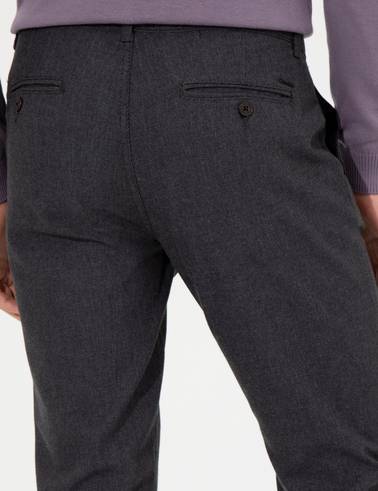 Koyu Gri Slim Fit Keten Karışımlı Kanvas Pantolon