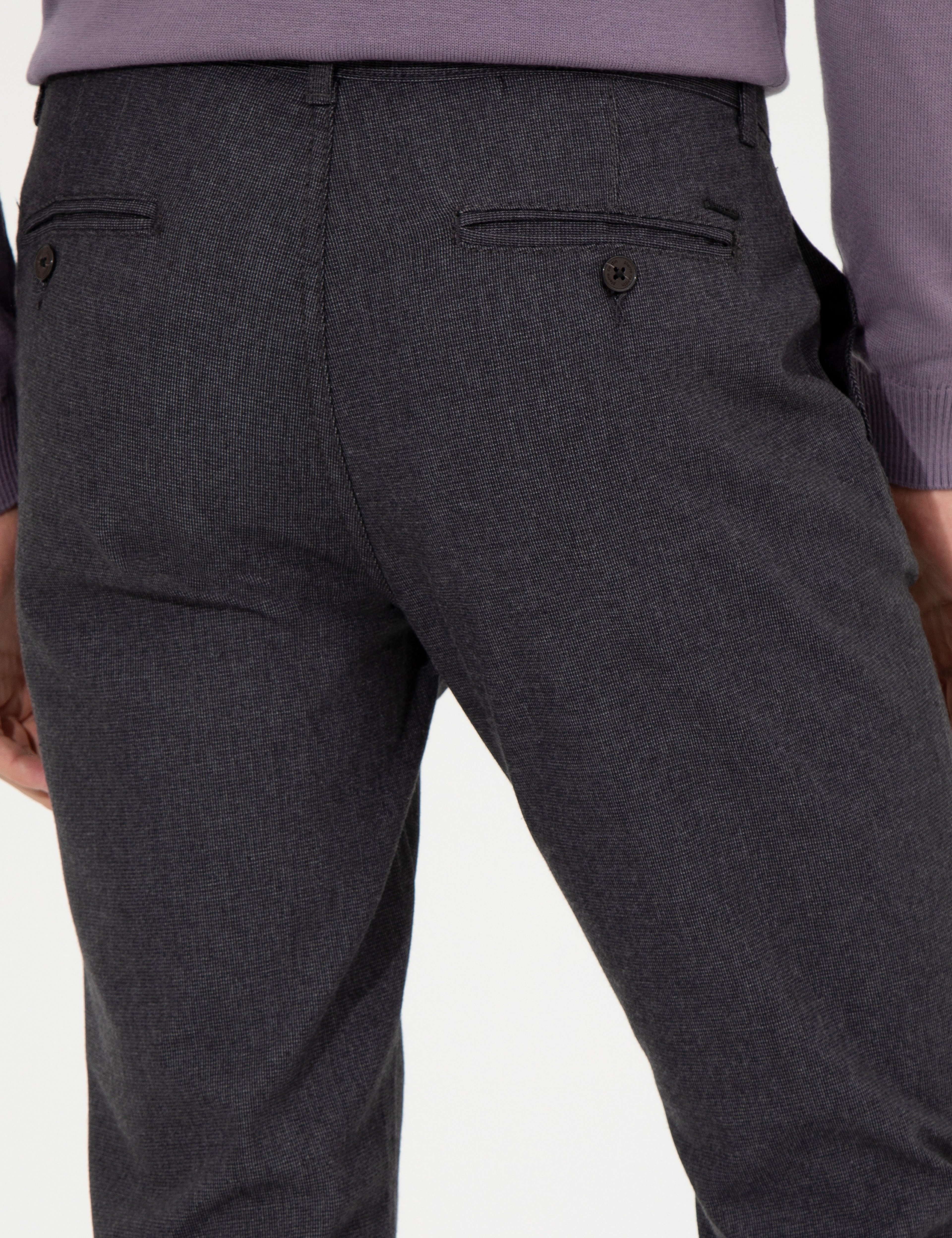 Koyu Gri Slim Fit Keten Karışımlı Kanvas Pantolon