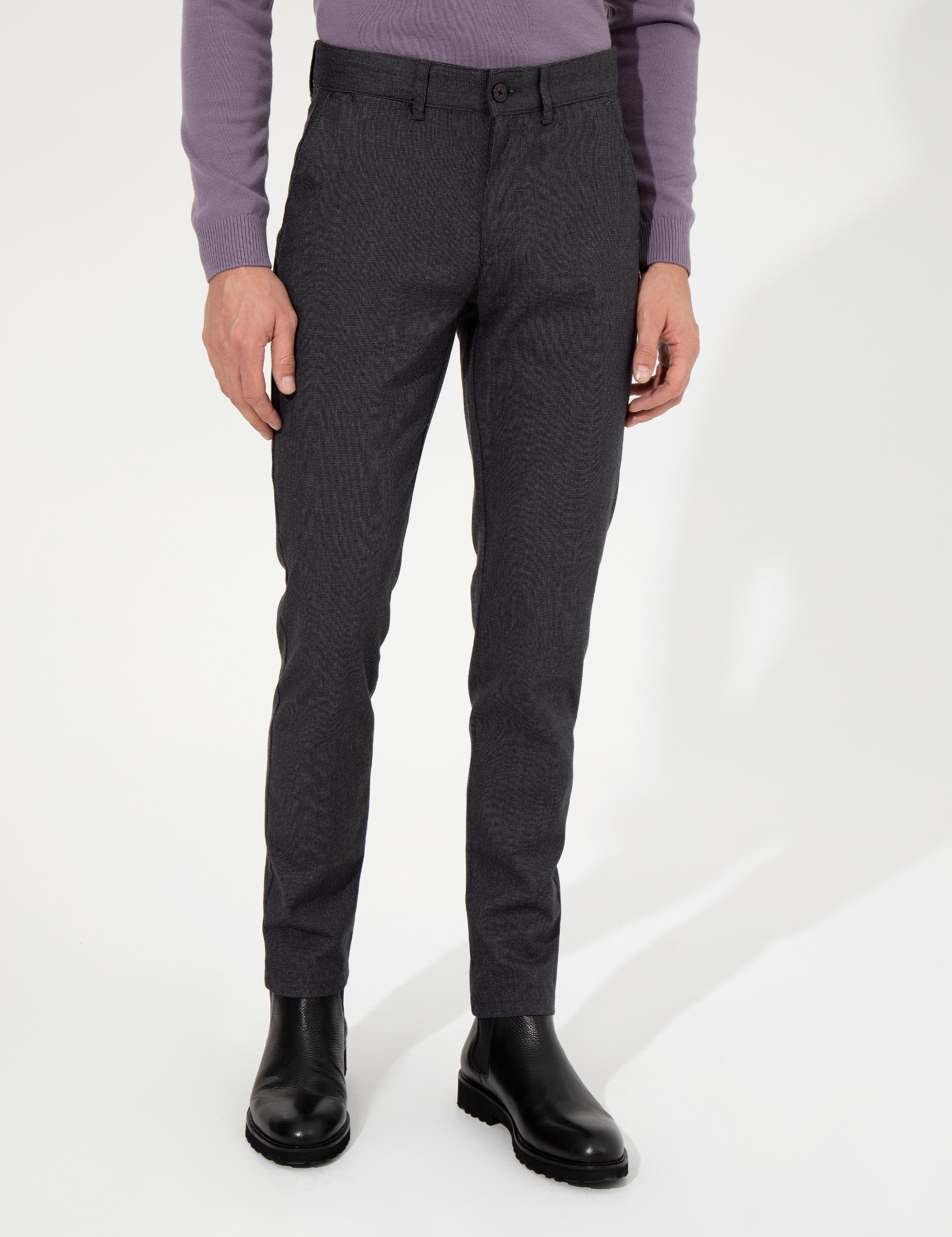 Koyu Gri Slim Fit Keten Karışımlı Kanvas Pantolon