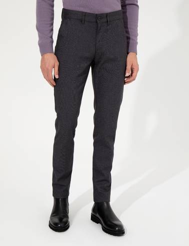 Koyu Gri Slim Fit Keten Karışımlı Kanvas Pantolon