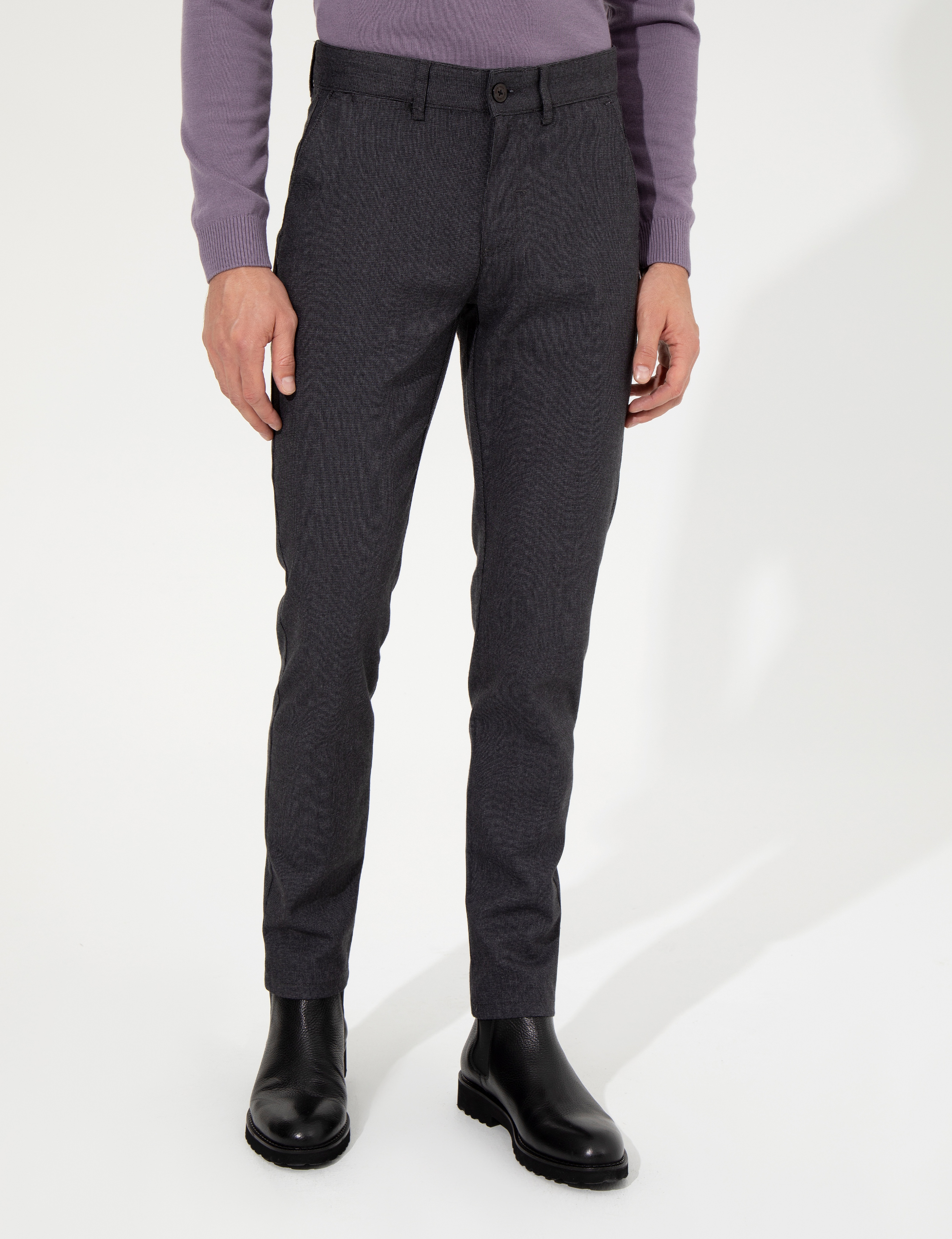 Koyu Gri Slim Fit Keten Karışımlı Kanvas Pantolon - Image 2