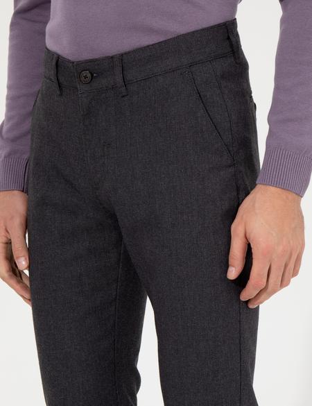 Koyu Gri Slim Fit Keten Karışımlı Kanvas Pantolon - 50259760264