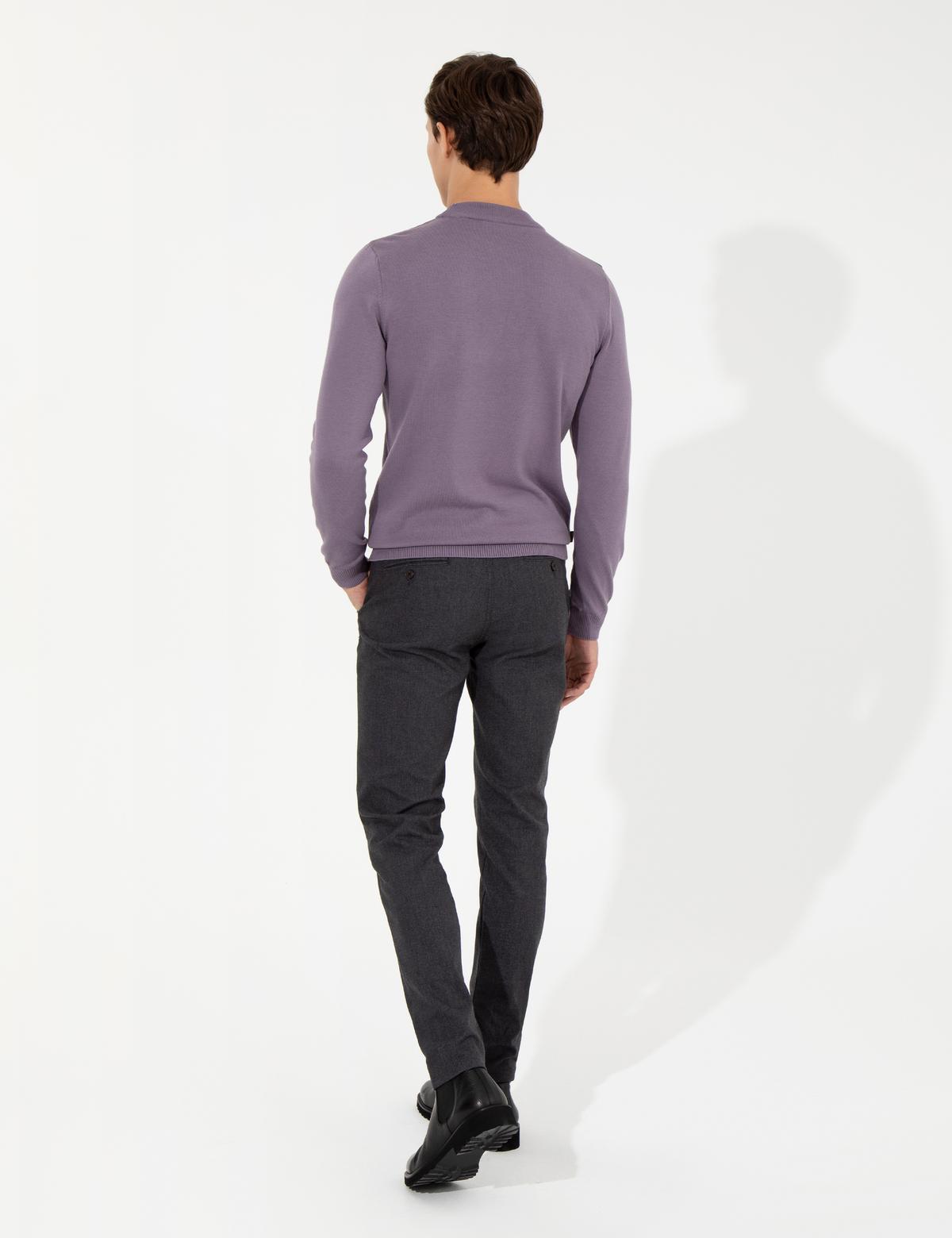 Koyu Gri Slim Fit Keten Karışımlı Kanvas Pantolon - 50259760264