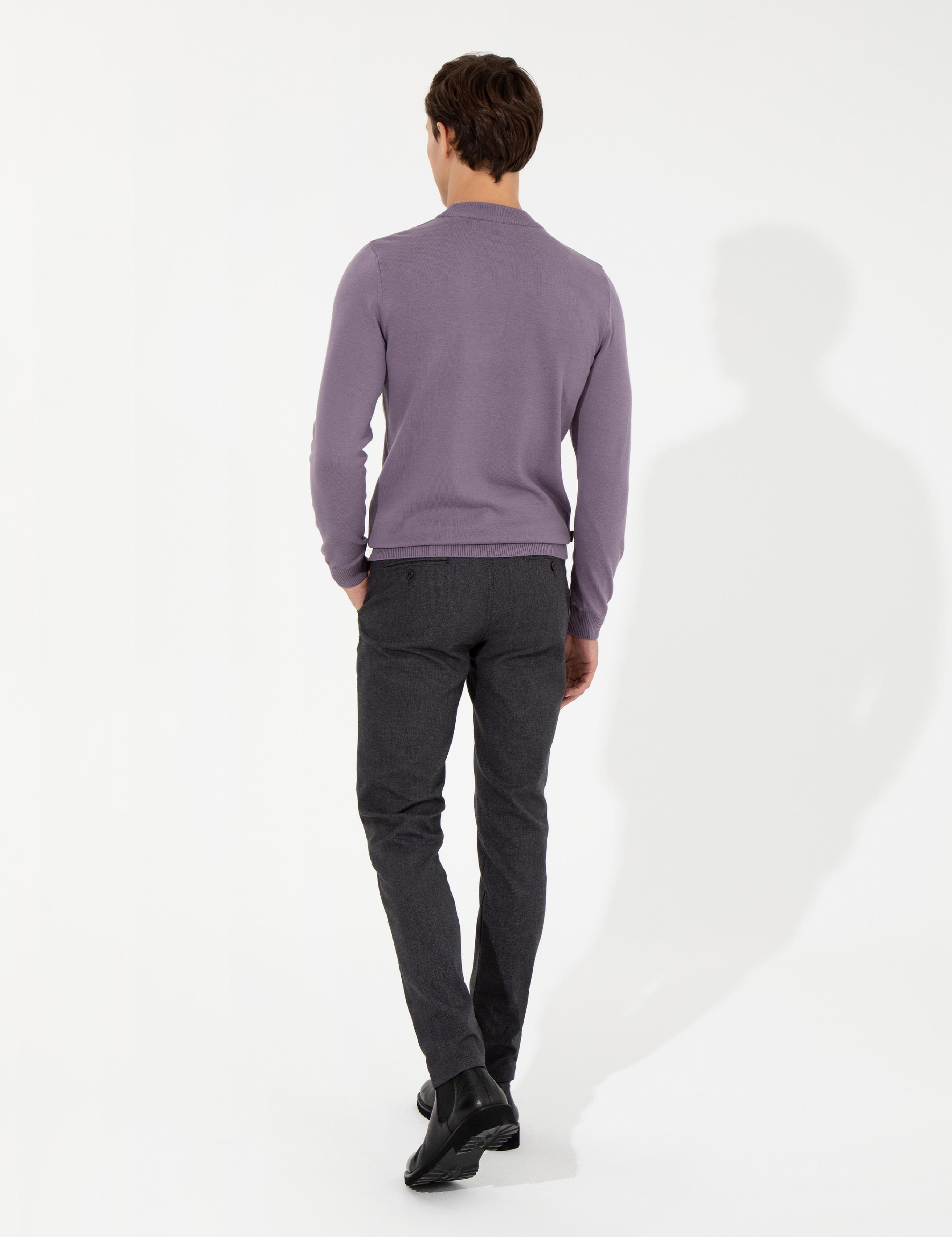 Koyu Gri Slim Fit Keten Karışımlı Kanvas Pantolon