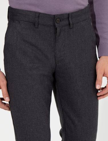 Koyu Gri Slim Fit Keten Karışımlı Kanvas Pantolon