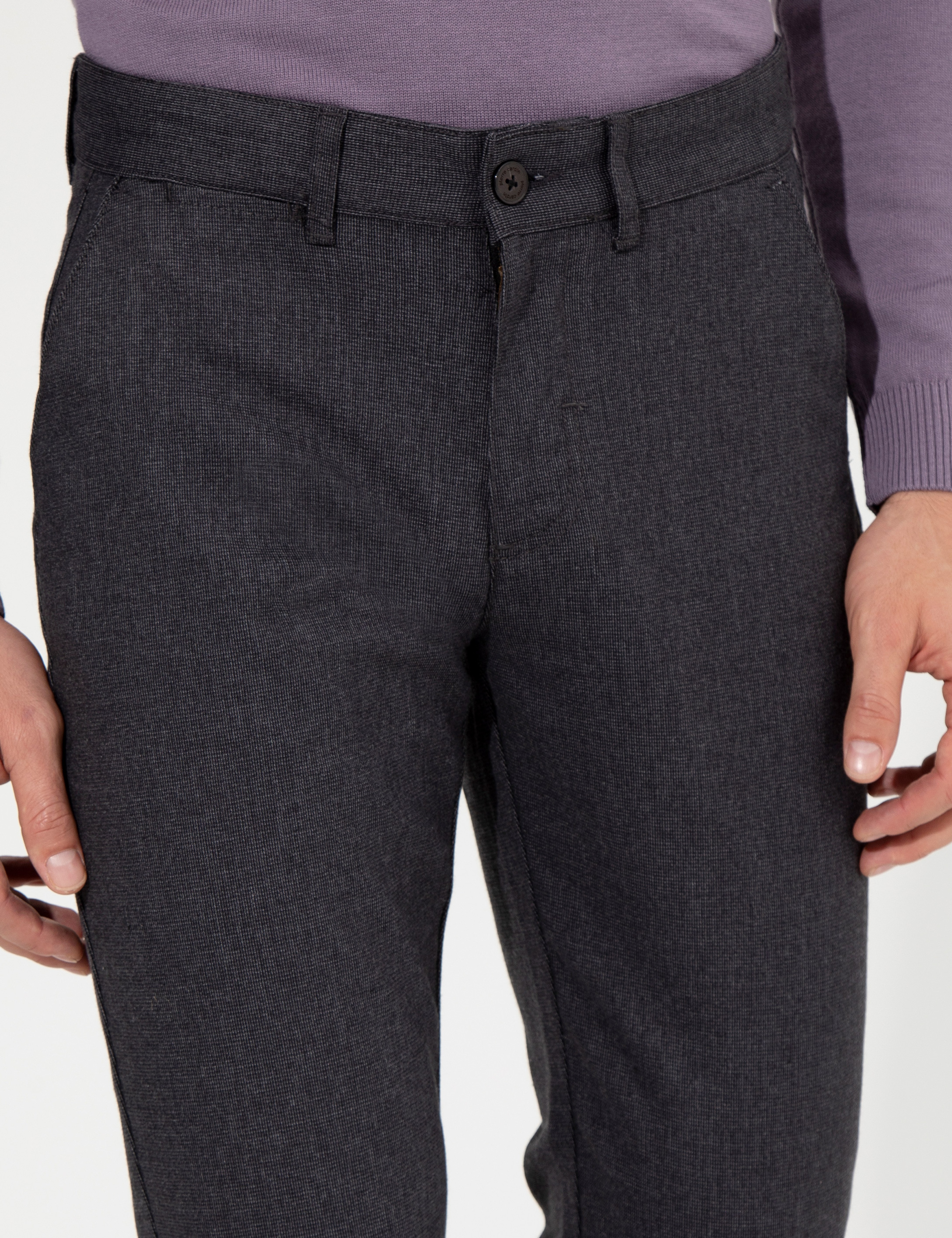 Koyu Gri Slim Fit Keten Karışımlı Kanvas Pantolon - Image 5