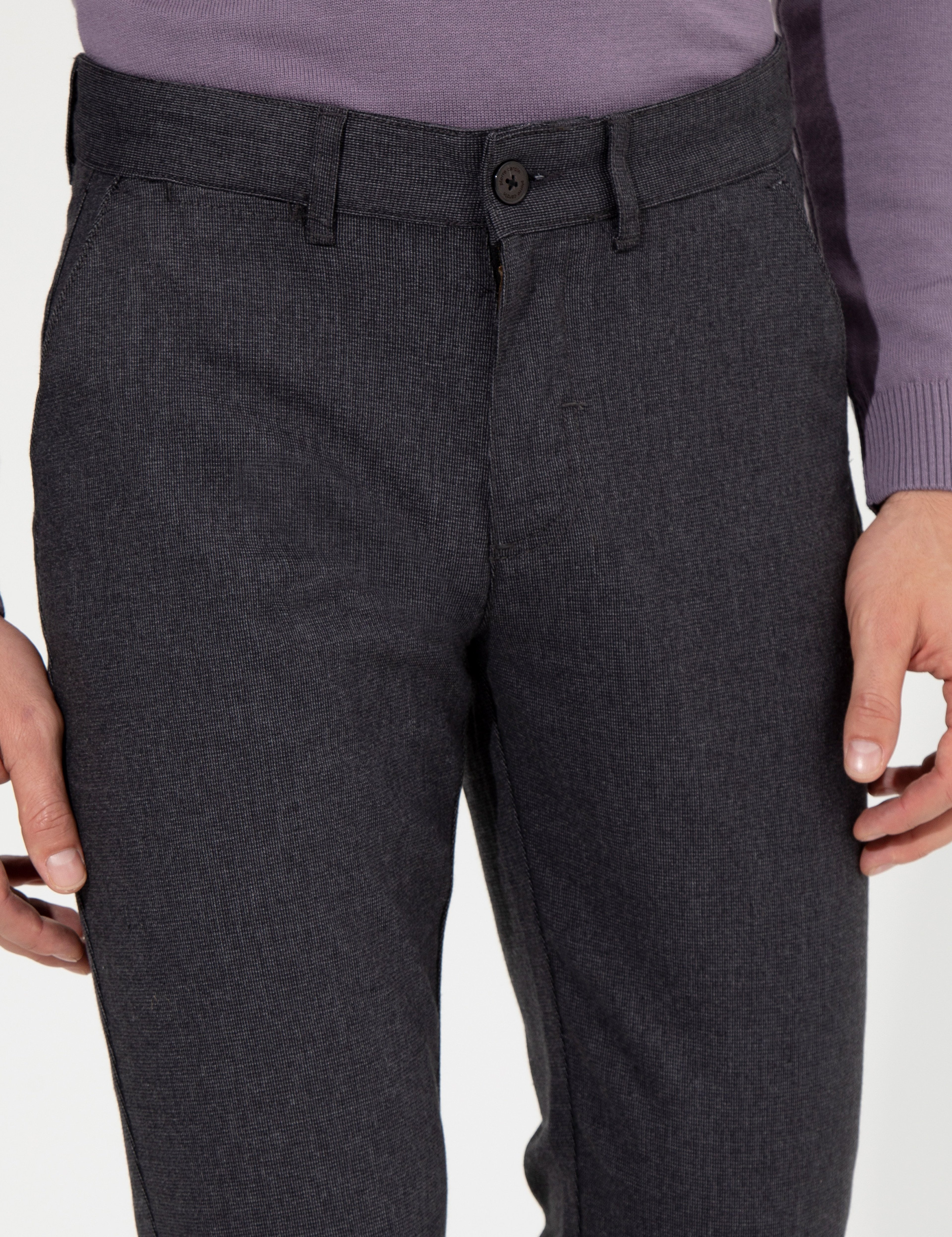 Koyu Gri Slim Fit Keten Karışımlı Kanvas Pantolon