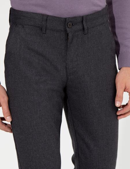 Koyu Gri Slim Fit Keten Karışımlı Kanvas Pantolon - 50259760264