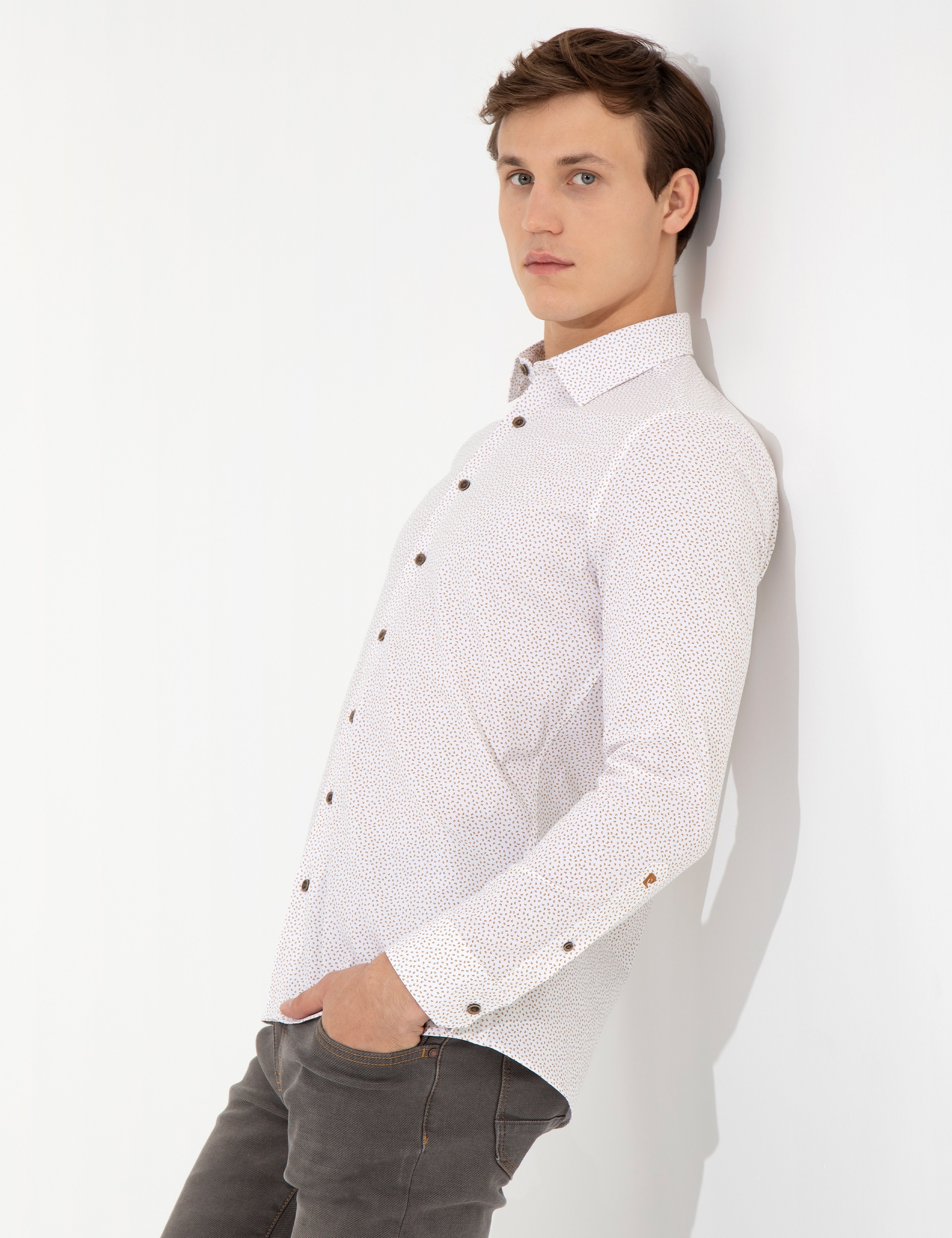 Kahverengi Ex. Slim Fit Uzun Kollu Gömlek - Image 3
