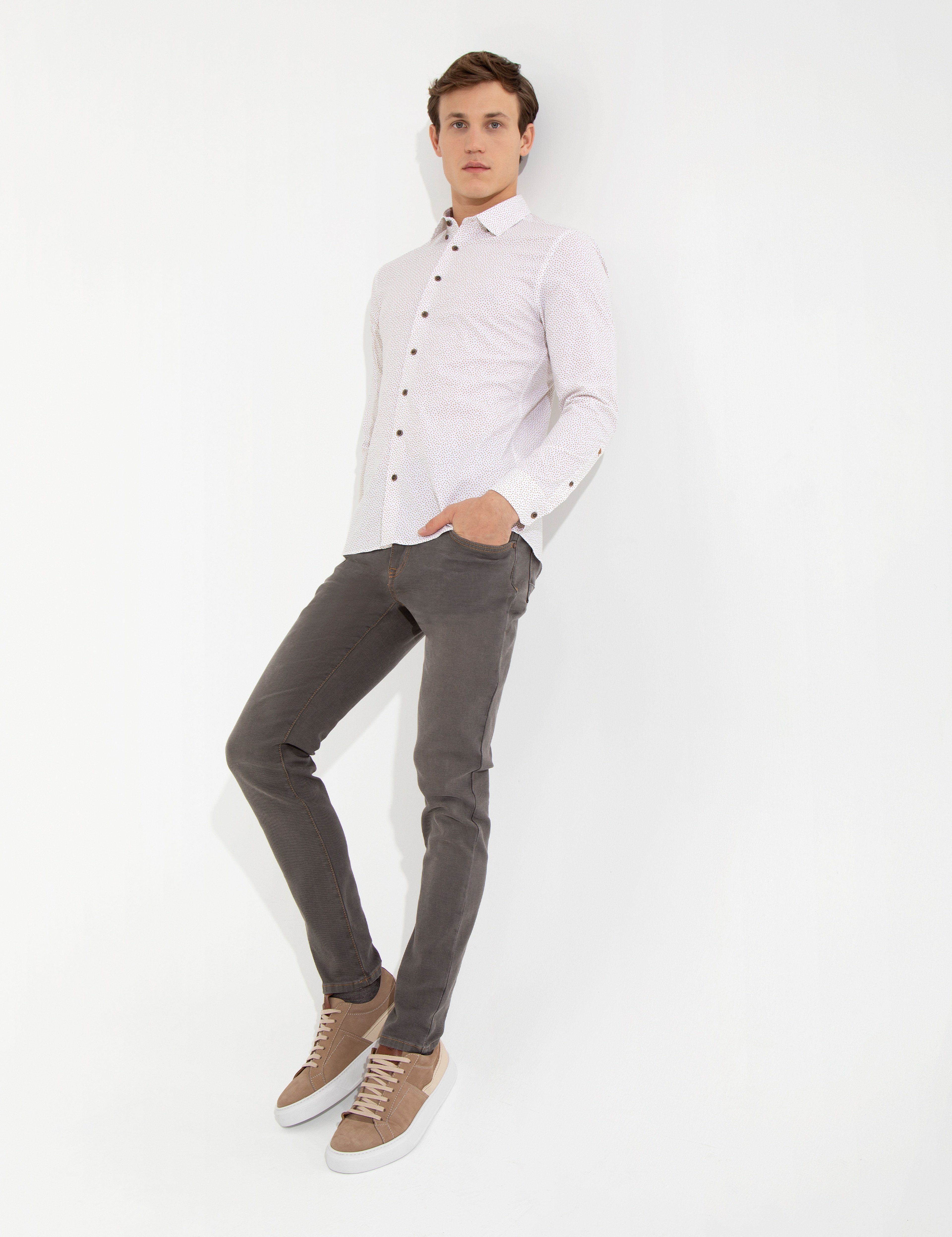 Kahverengi Ex. Slim Fit Uzun Kollu Gömlek - Image 4