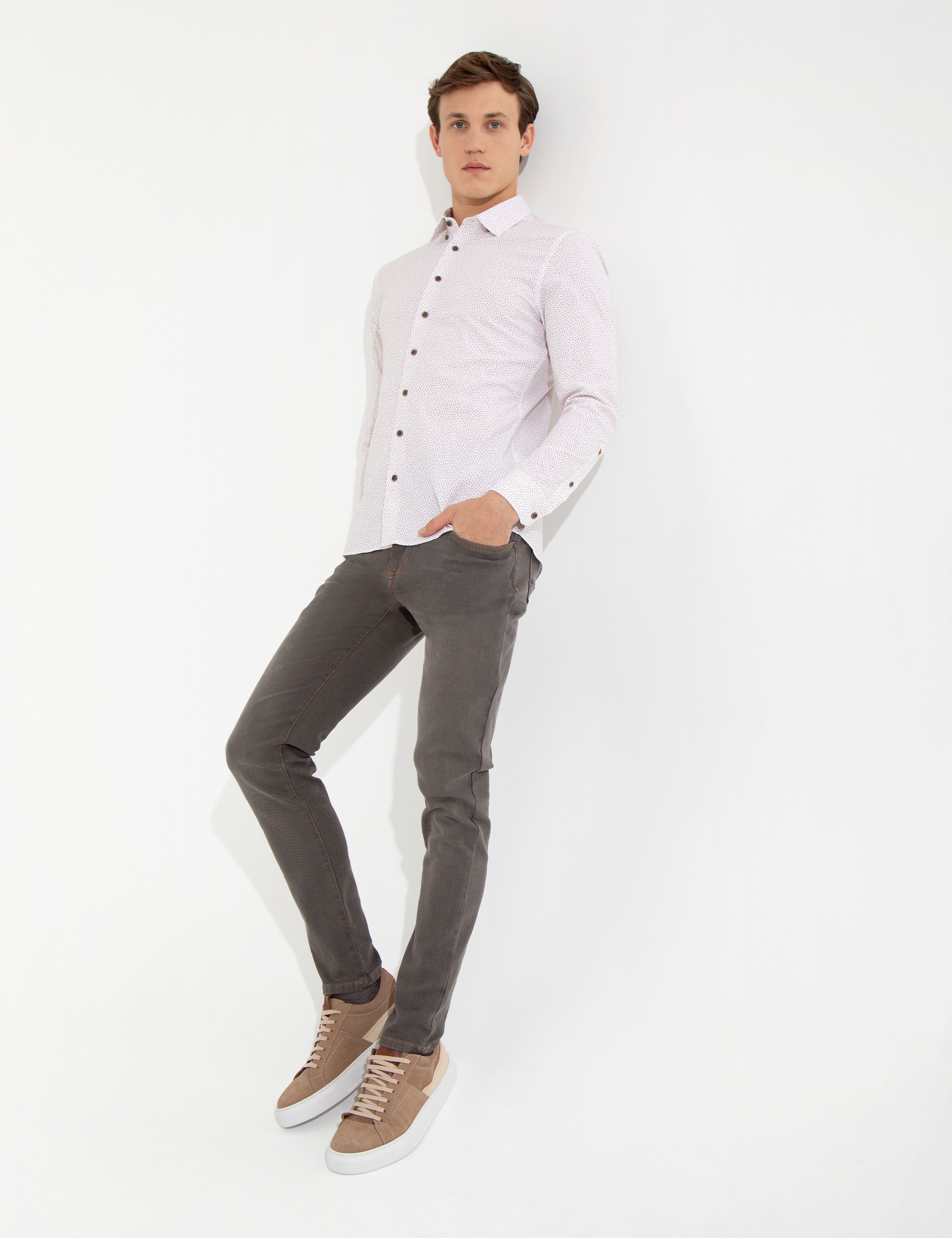 Kahverengi Ex. Slim Fit Uzun Kollu Gömlek