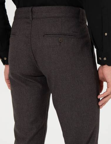 Kahverengi Slim Fit Keten Karışımlı Kanvas Pantolon