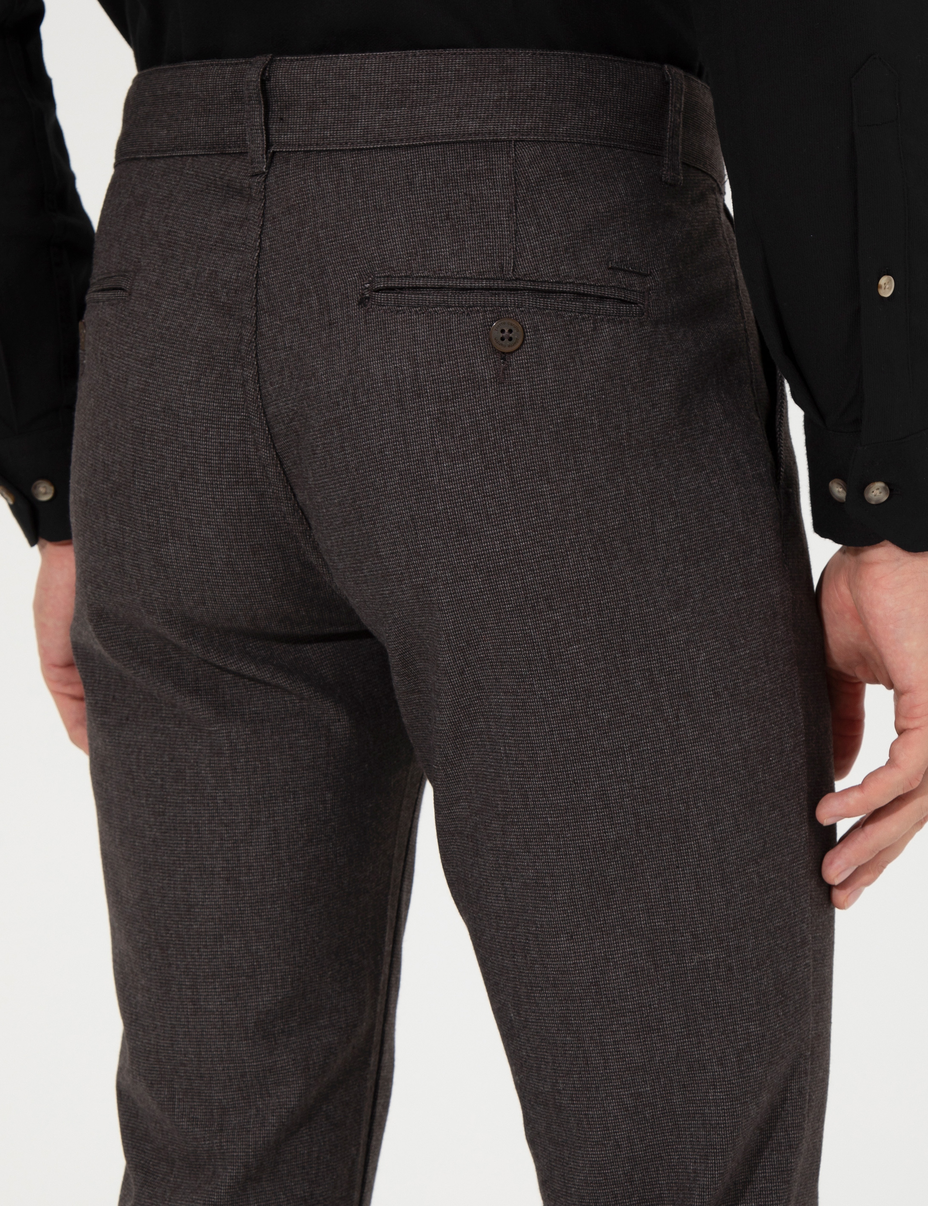 Kahverengi Slim Fit Keten Karışımlı Kanvas Pantolon - Image 7