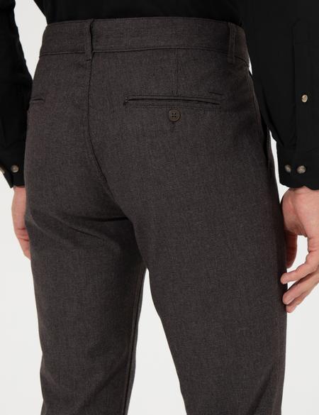 Kahverengi Slim Fit Keten Karışımlı Kanvas Pantolon - 50259760144