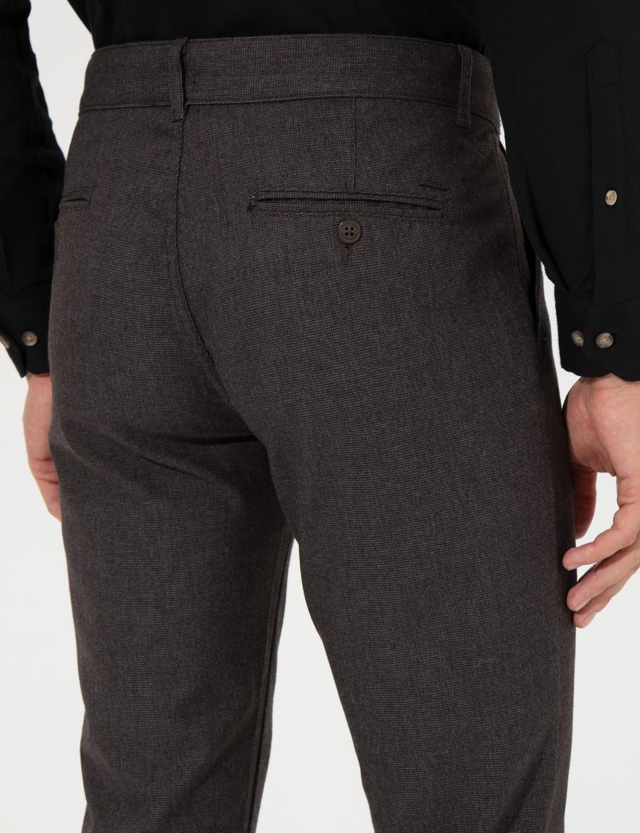 Kahverengi Slim Fit Keten Karışımlı Kanvas Pantolon