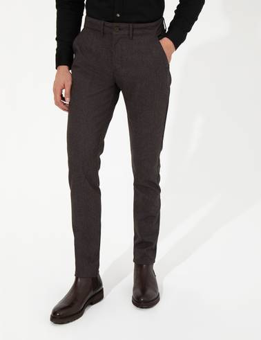 Kahverengi Slim Fit Keten Karışımlı Kanvas Pantolon