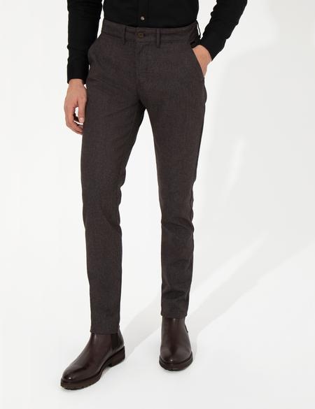 Kahverengi Slim Fit Keten Karışımlı Kanvas Pantolon - 50259760144