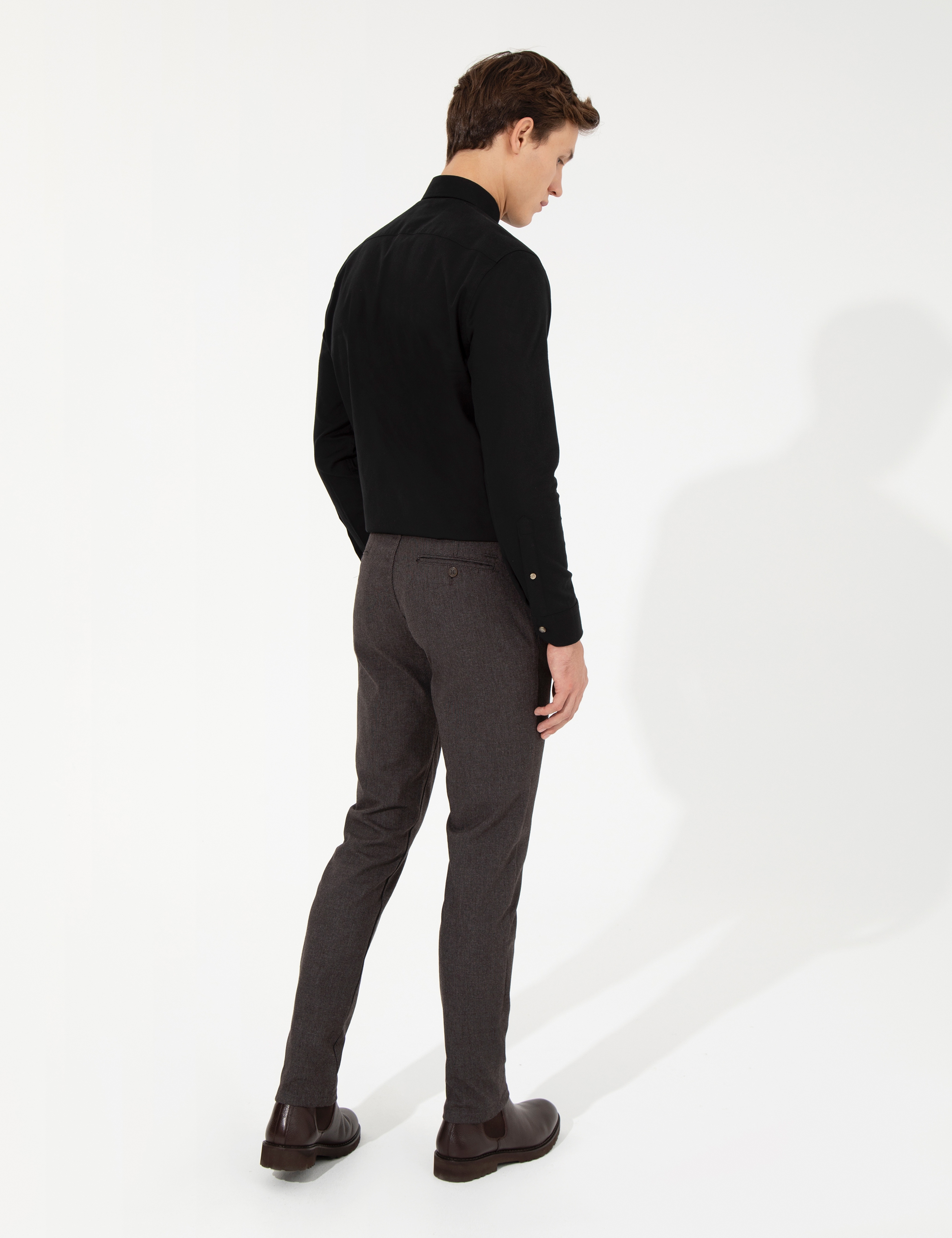 Kahverengi Slim Fit Keten Karışımlı Kanvas Pantolon - Image 4